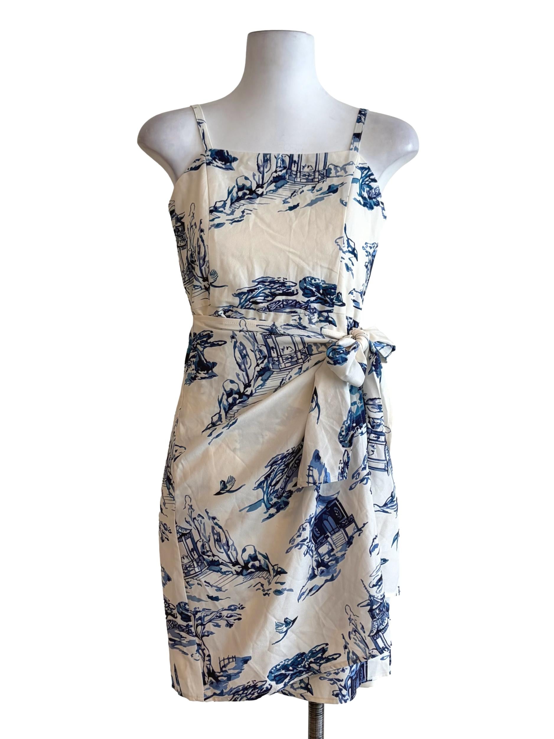 Dove White Blue Graphics Slip Dress TCL