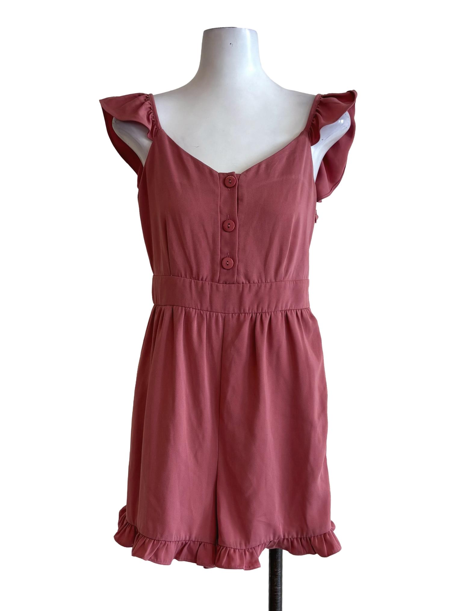 Coral Pink Ruffled Rompers