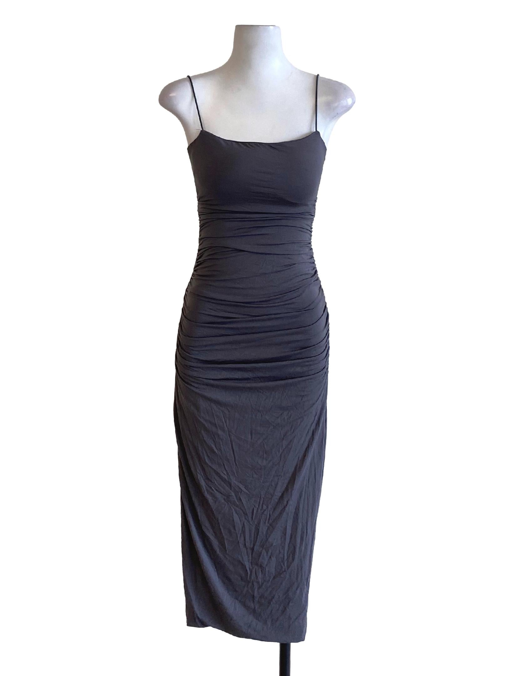 Pebble Grey Spaghetti Strap Mesh Wrap Bodycon Dress