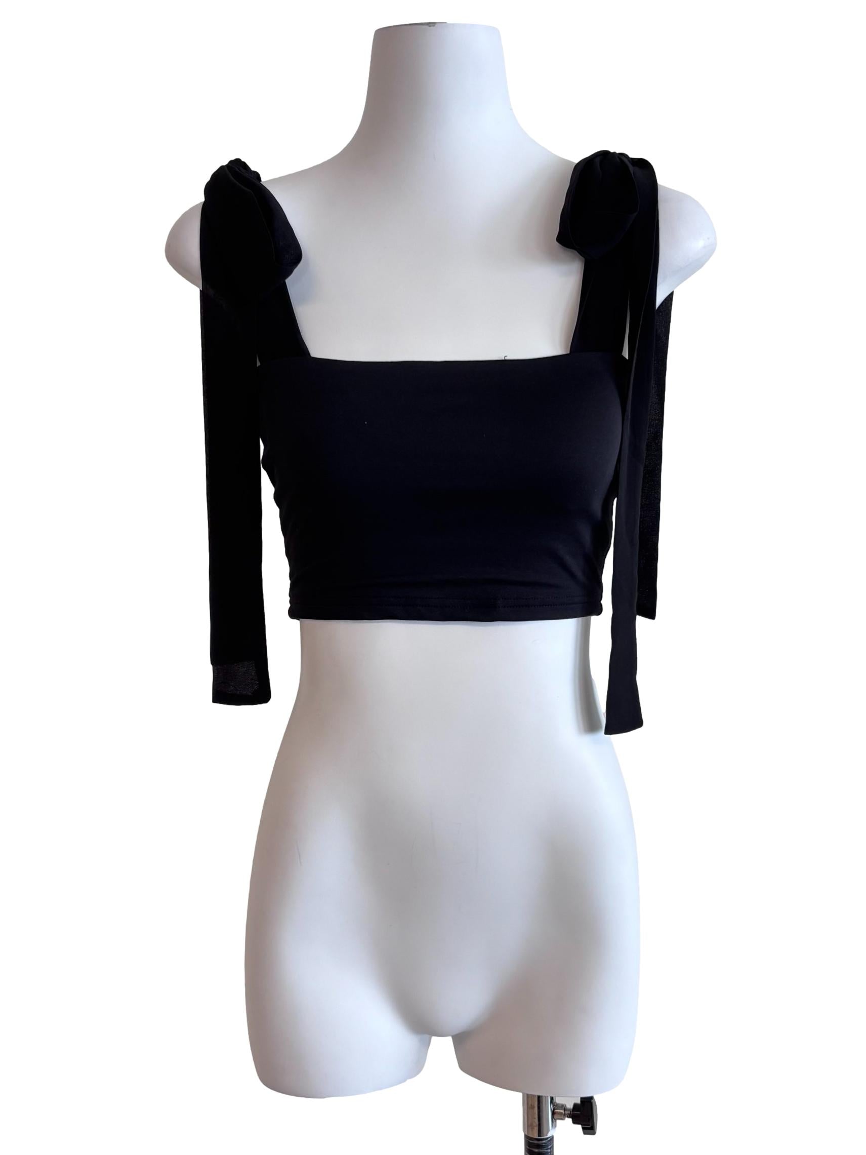 Onyx Black Tie Strap Crop Top