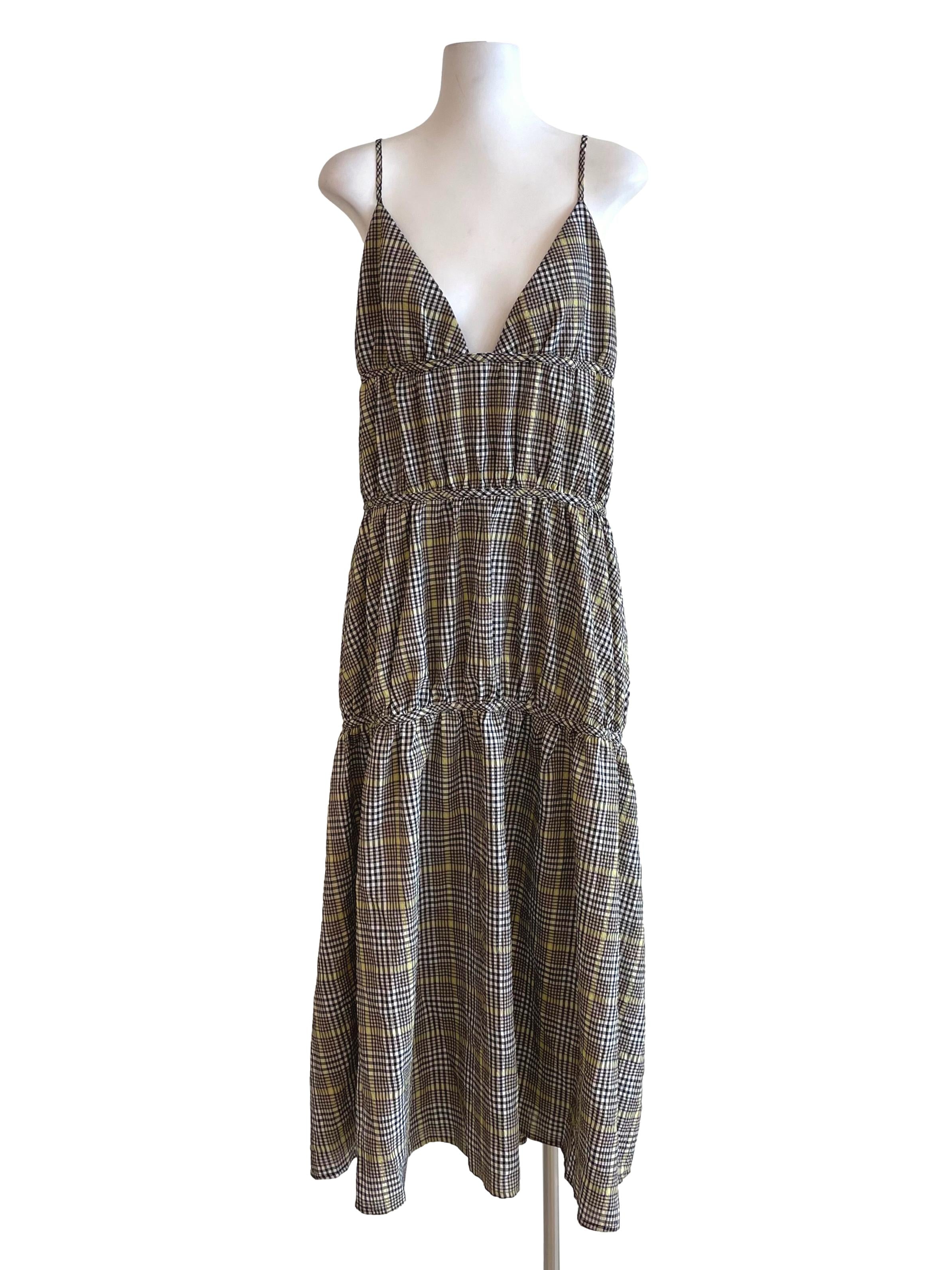 Black & Lime Checker Tiered Dress