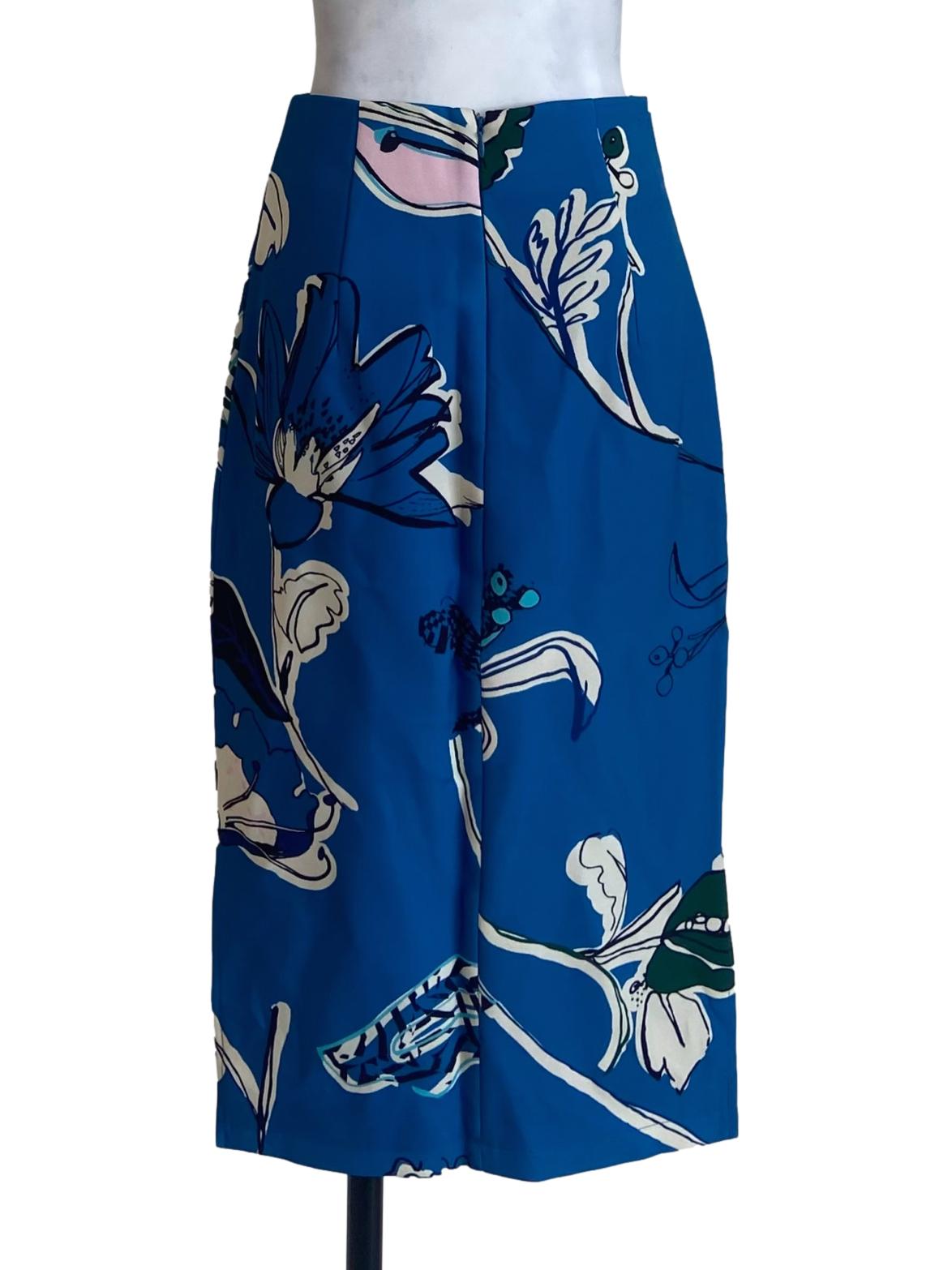Lapis Blue Floral Draped Slit Skirt