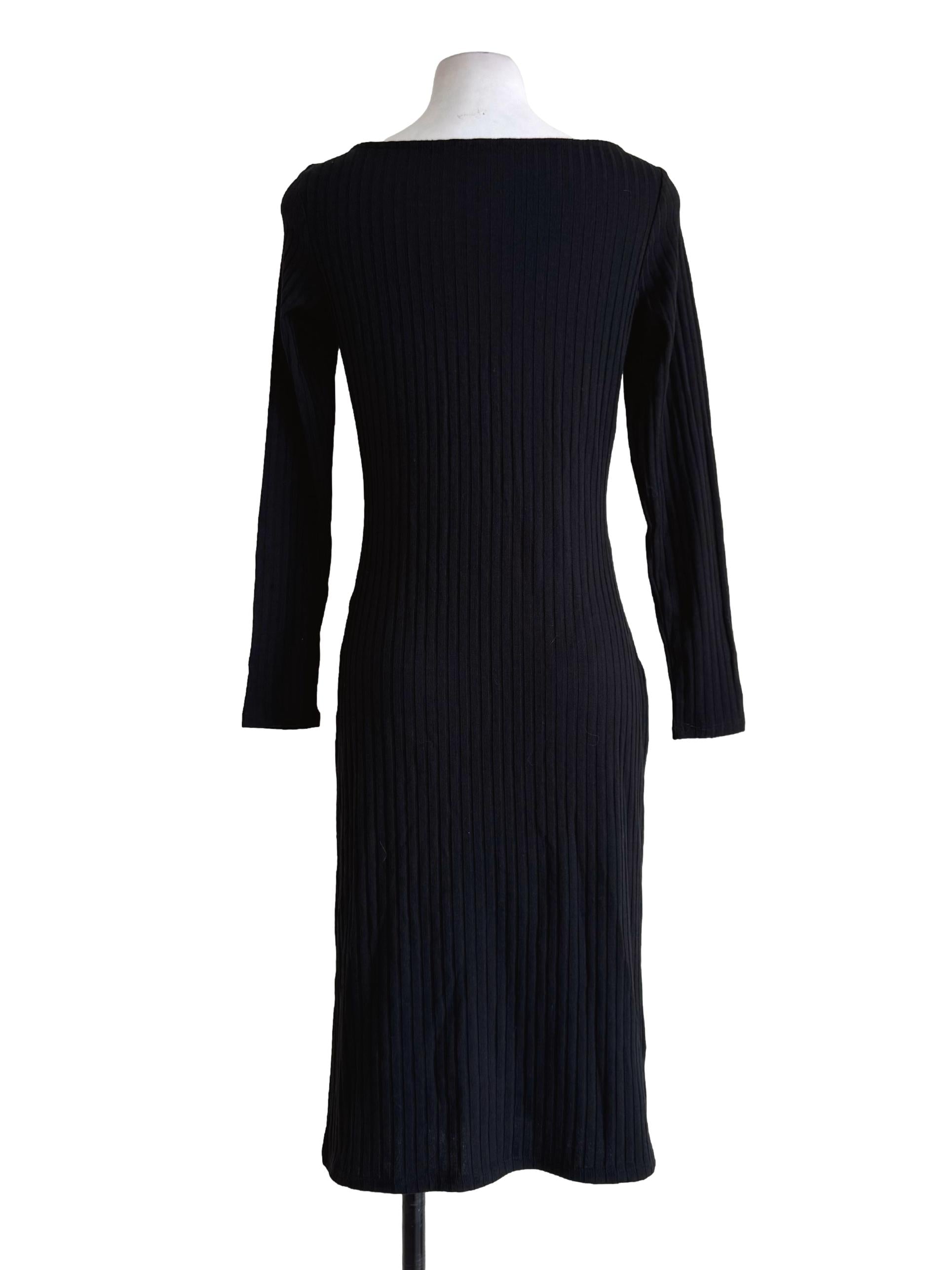 Textured Black Long Sleeve Bodycon Dress