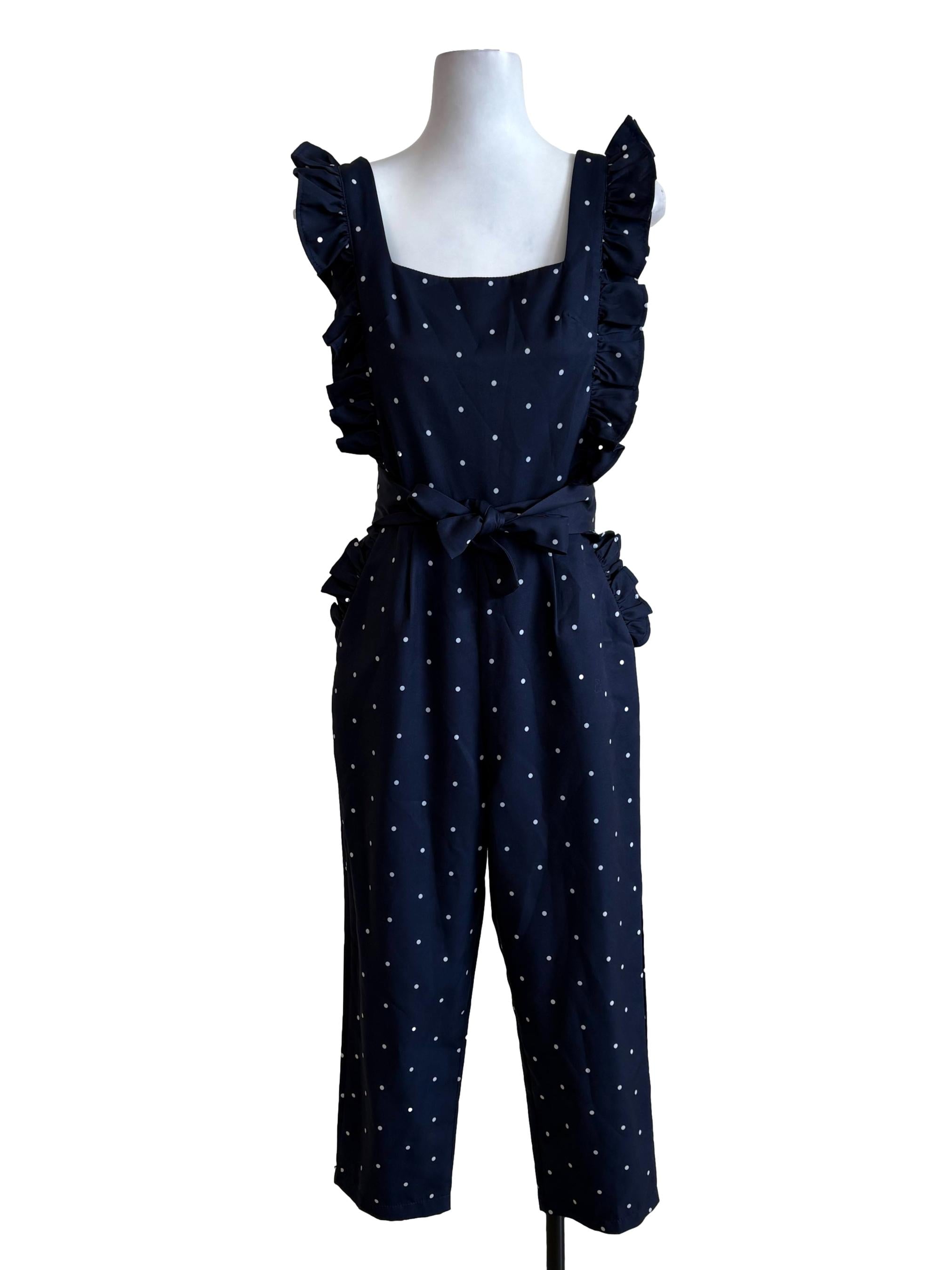Navy Blue Polka Dots Ruffle Jumpsuit