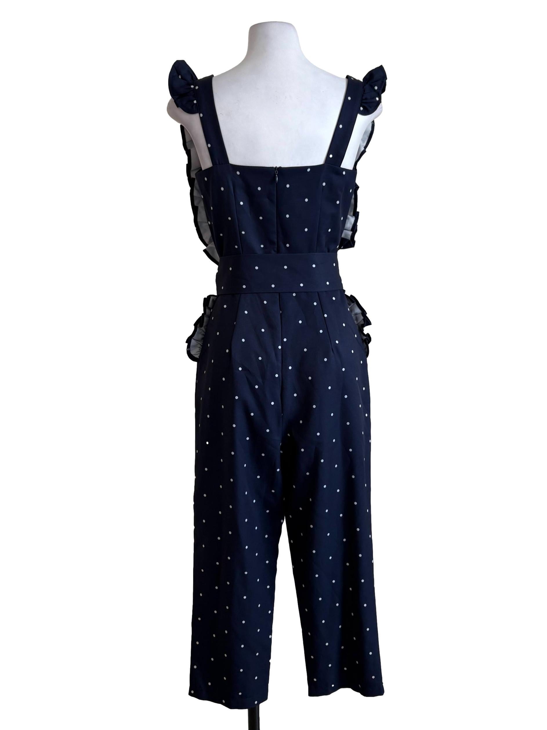 Navy Blue Polka Dots Ruffle Jumpsuit