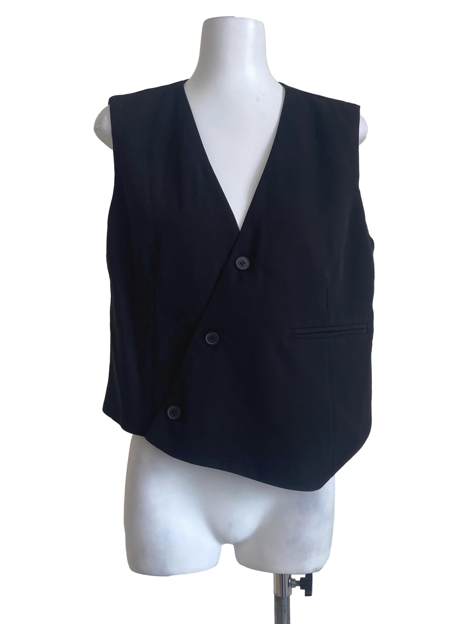 Black Asymmetric Button Vest
