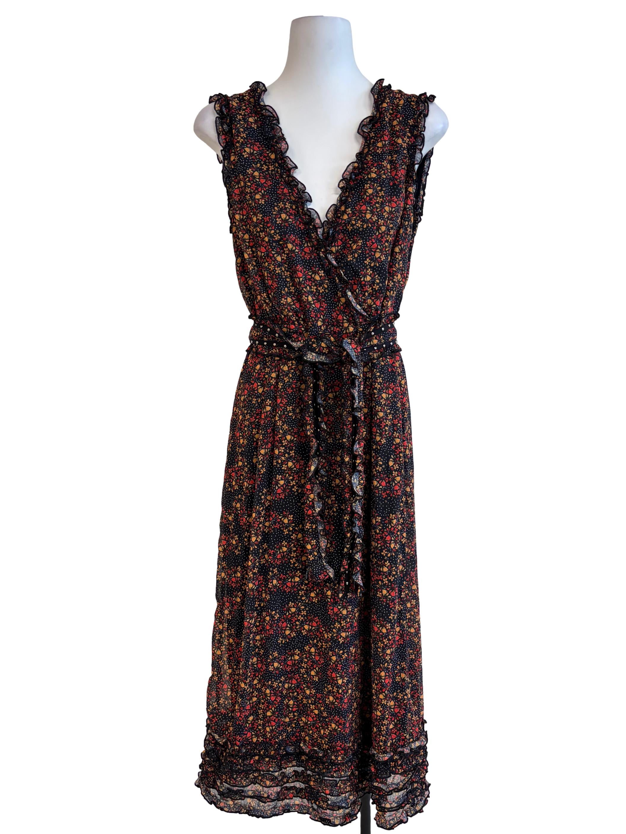 Raven Black Floral Print Ruffle Dress