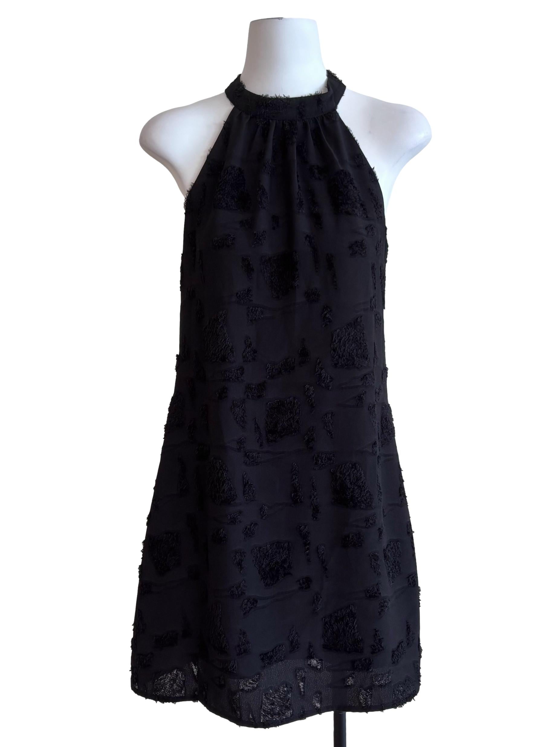 Black Textured Halter Neck Dress
