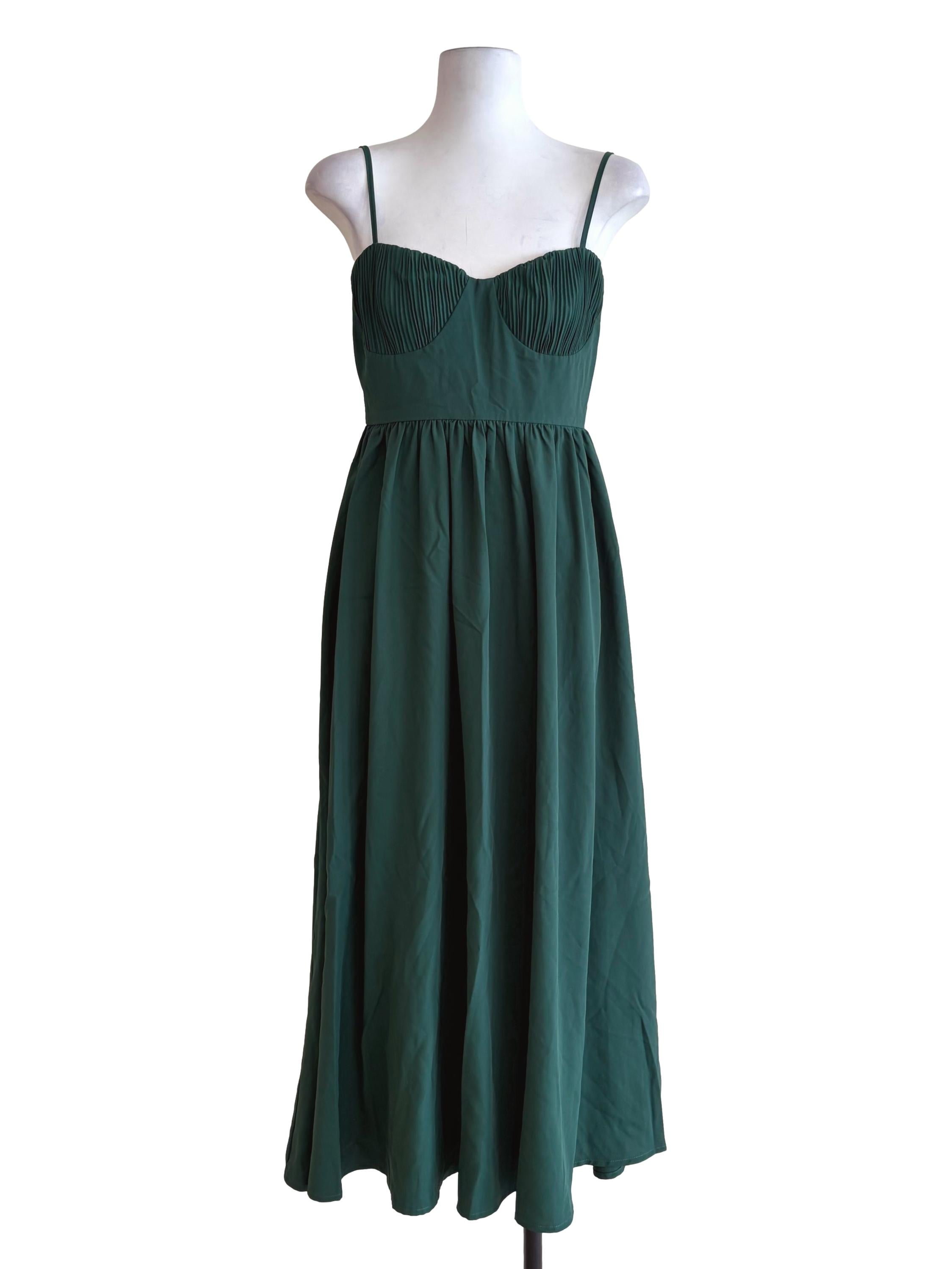 Emerald Green Pleated Bust Babydoll Dress
