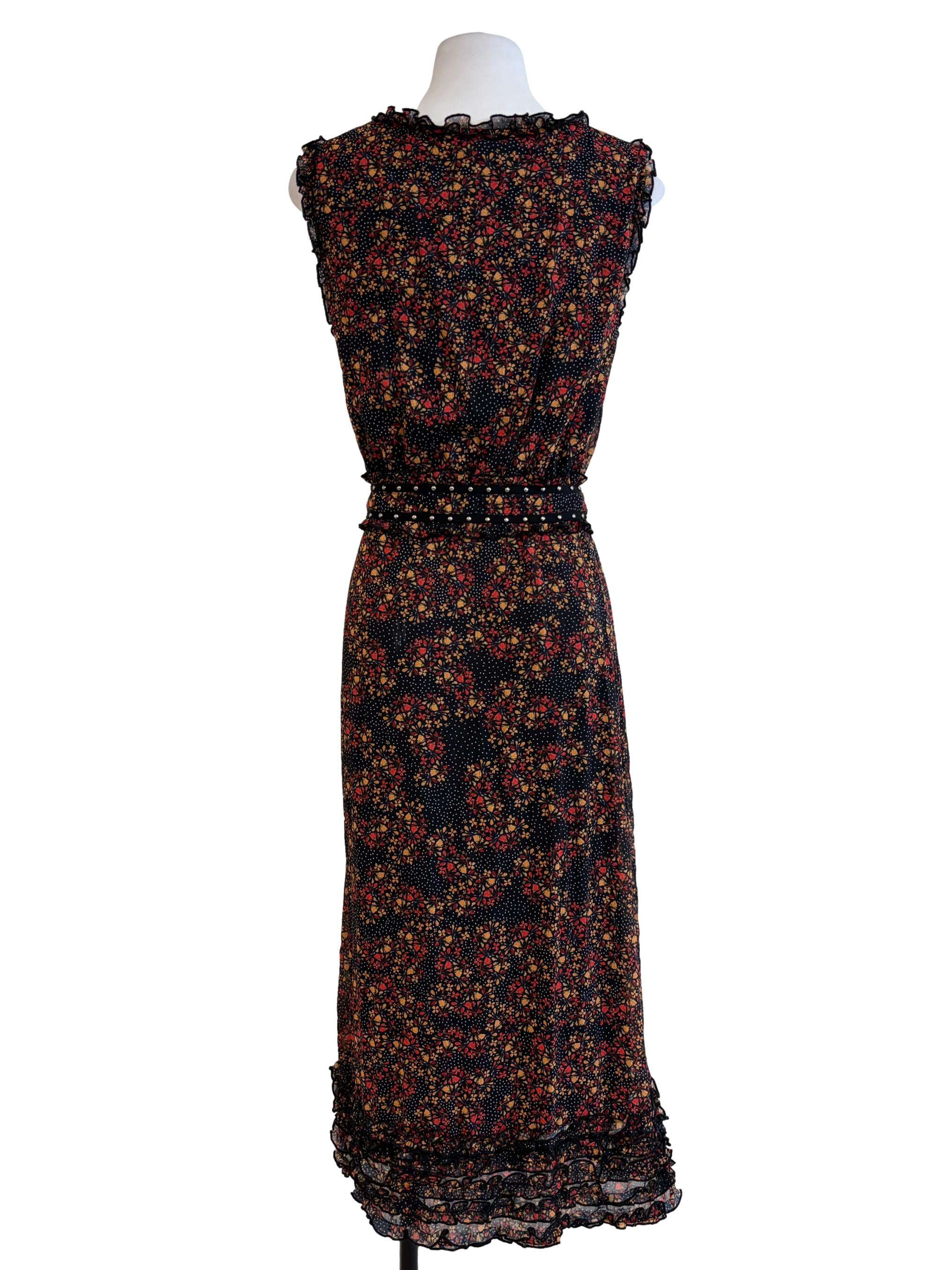 Raven Black Floral Print Ruffle Dress