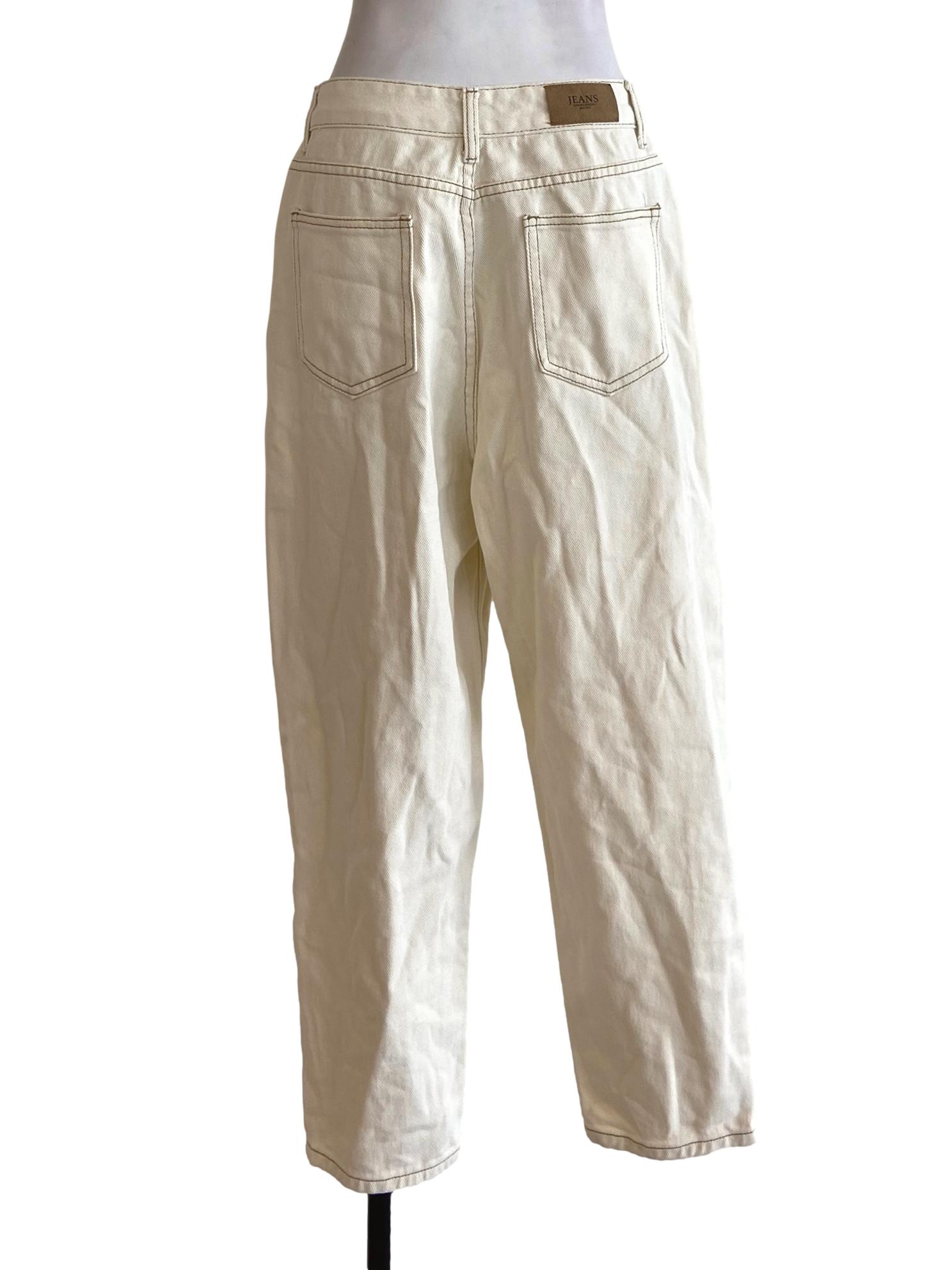 Cream Herringbone Straight Jeans