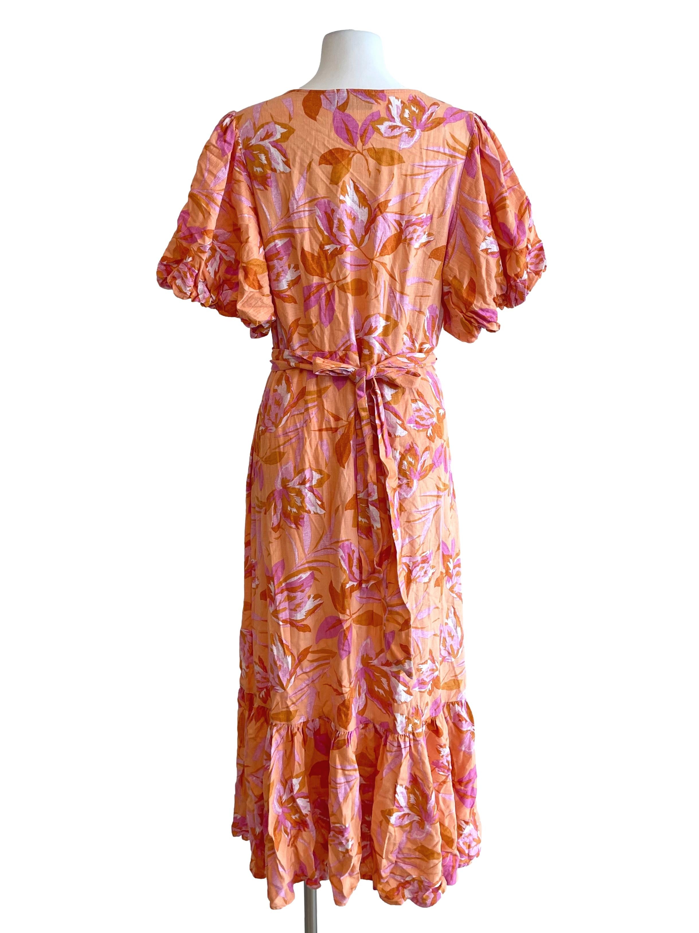 Apricot Floral Puff Sleeves Dress