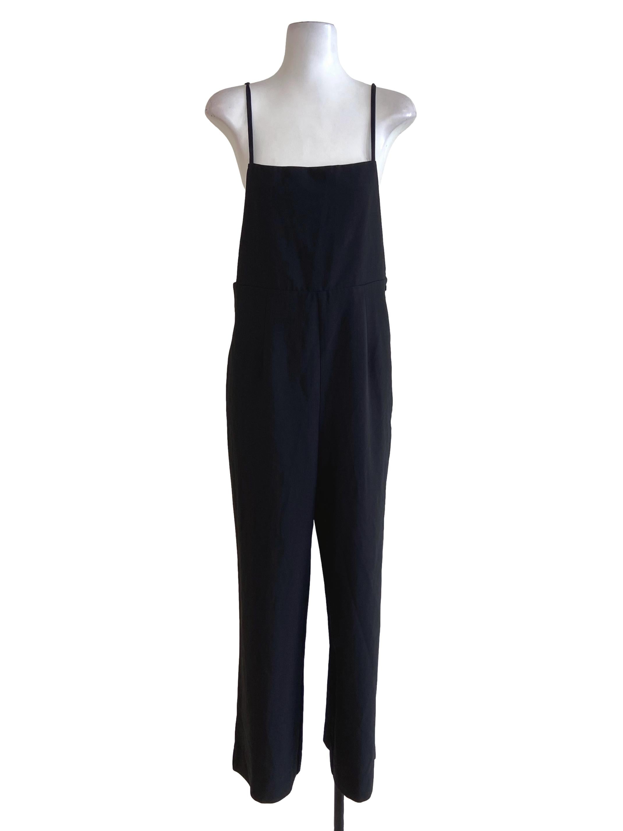 Black Twill Spaghetti Strap Jumpsuit