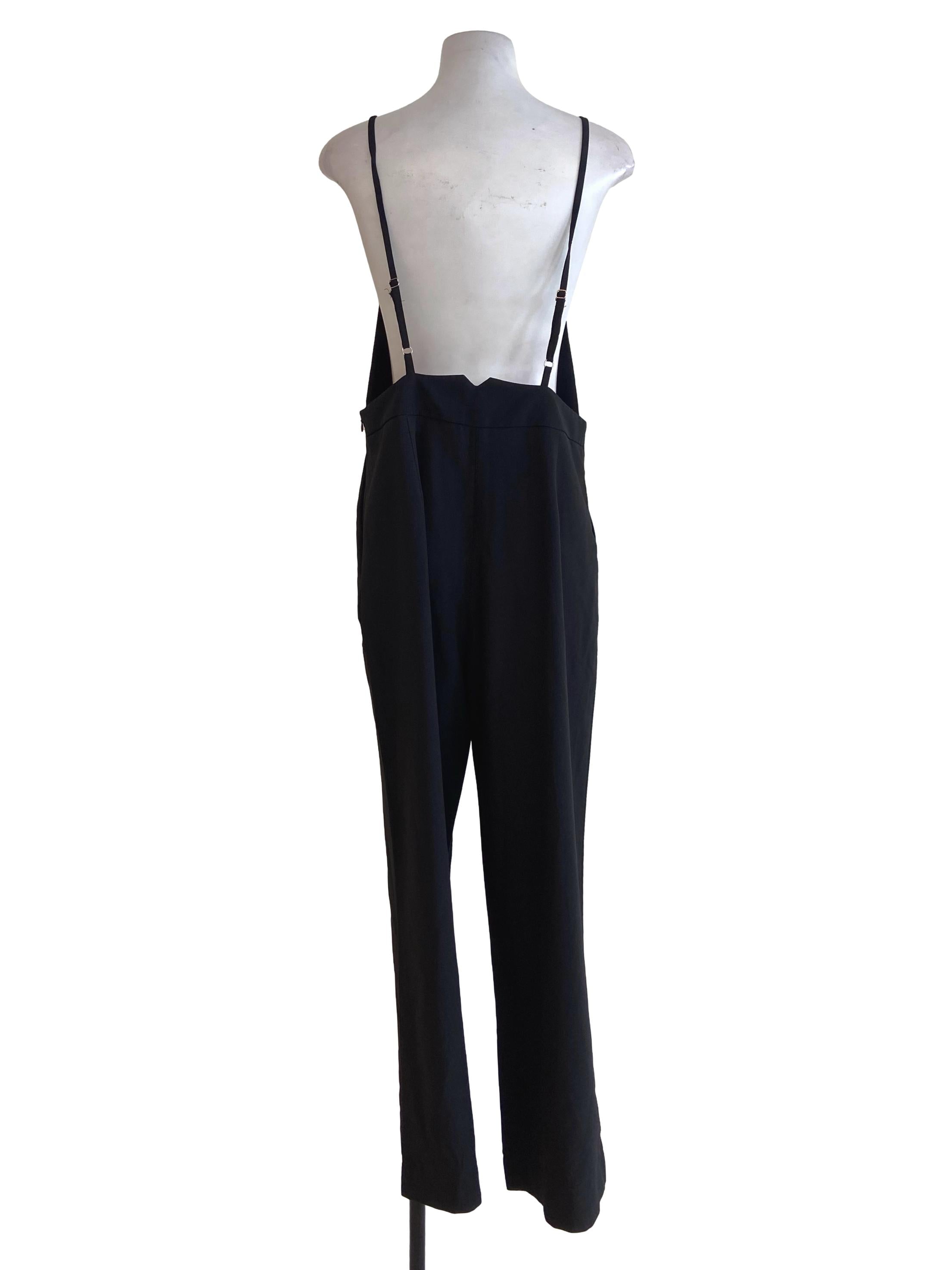 Black Twill Spaghetti Strap Jumpsuit