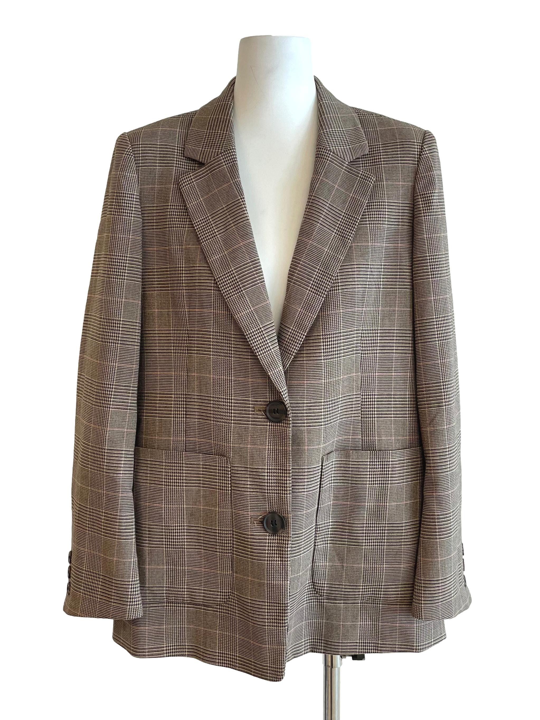 Light Coffee Houndstooth Single Breasted Blazer