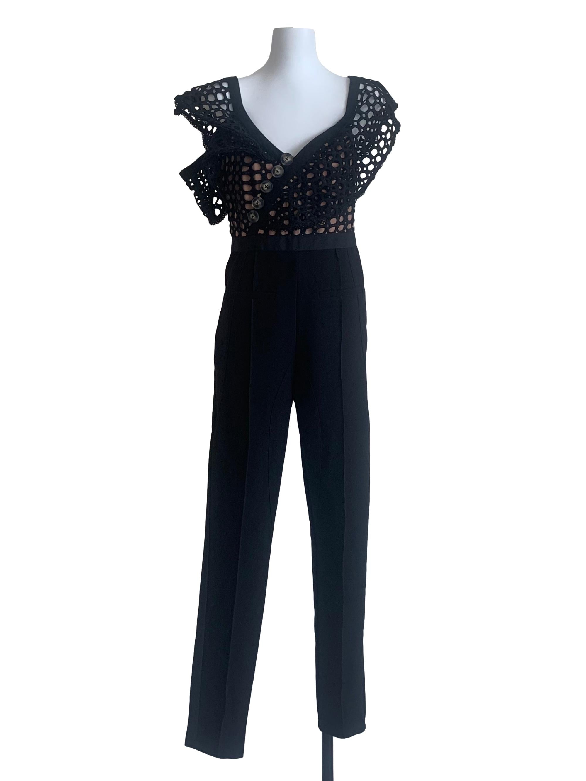Midnight Black Laced Pattern Jumpsuit