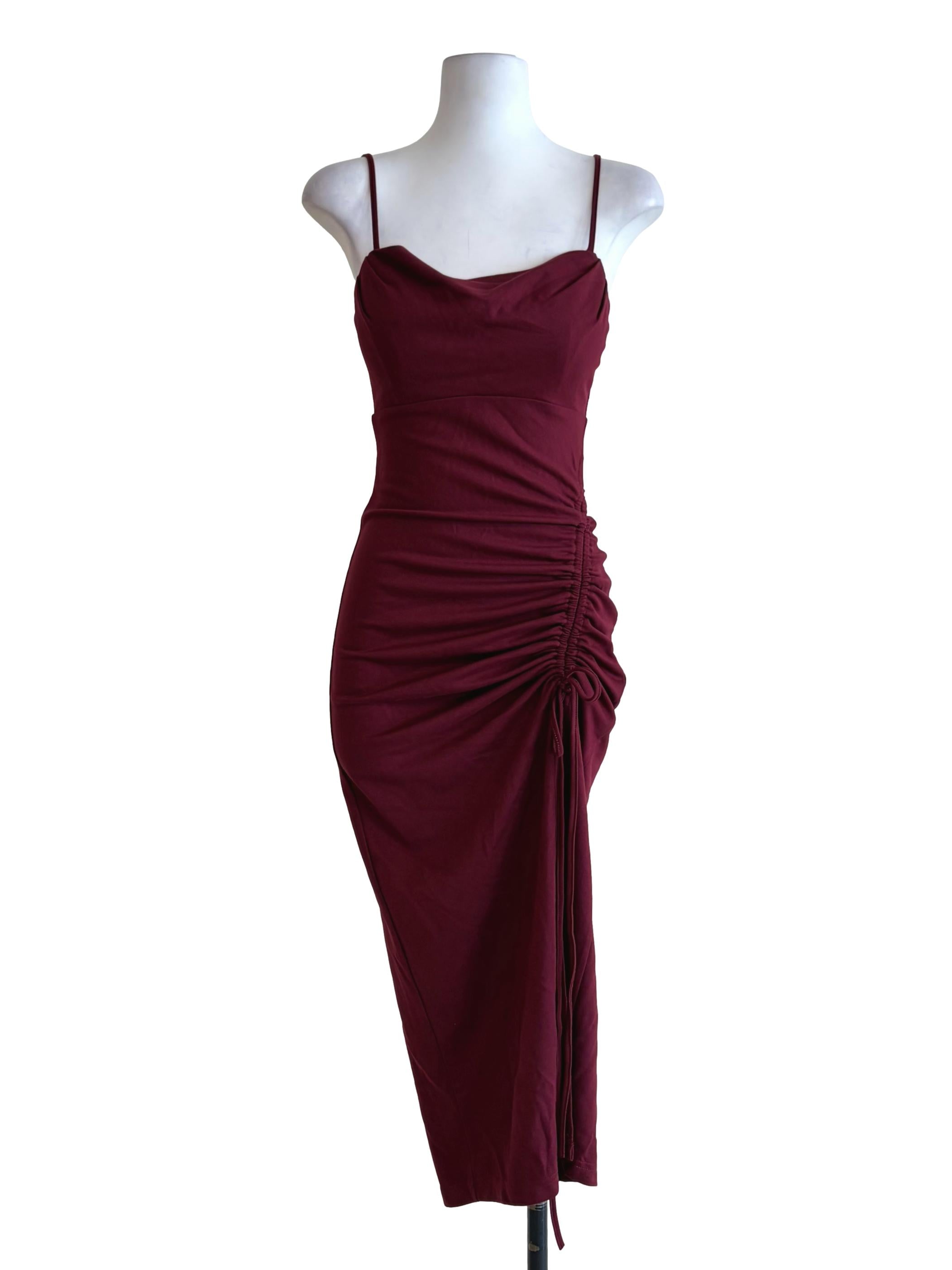 Maroon Red Side Ruched Body-Con Dress