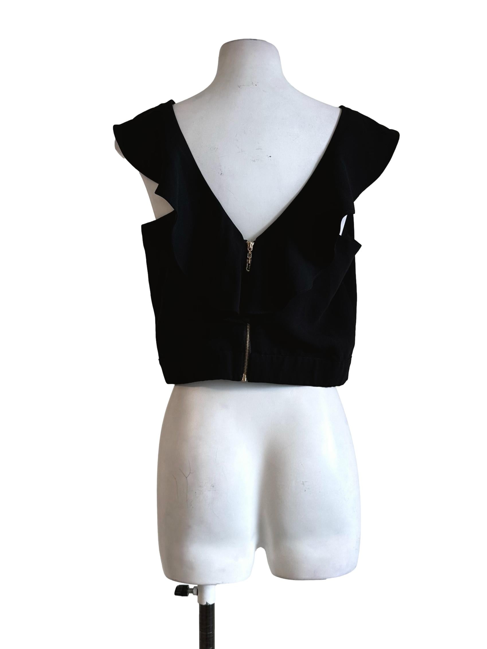 Black Ruffles Neck Sleeveless Top