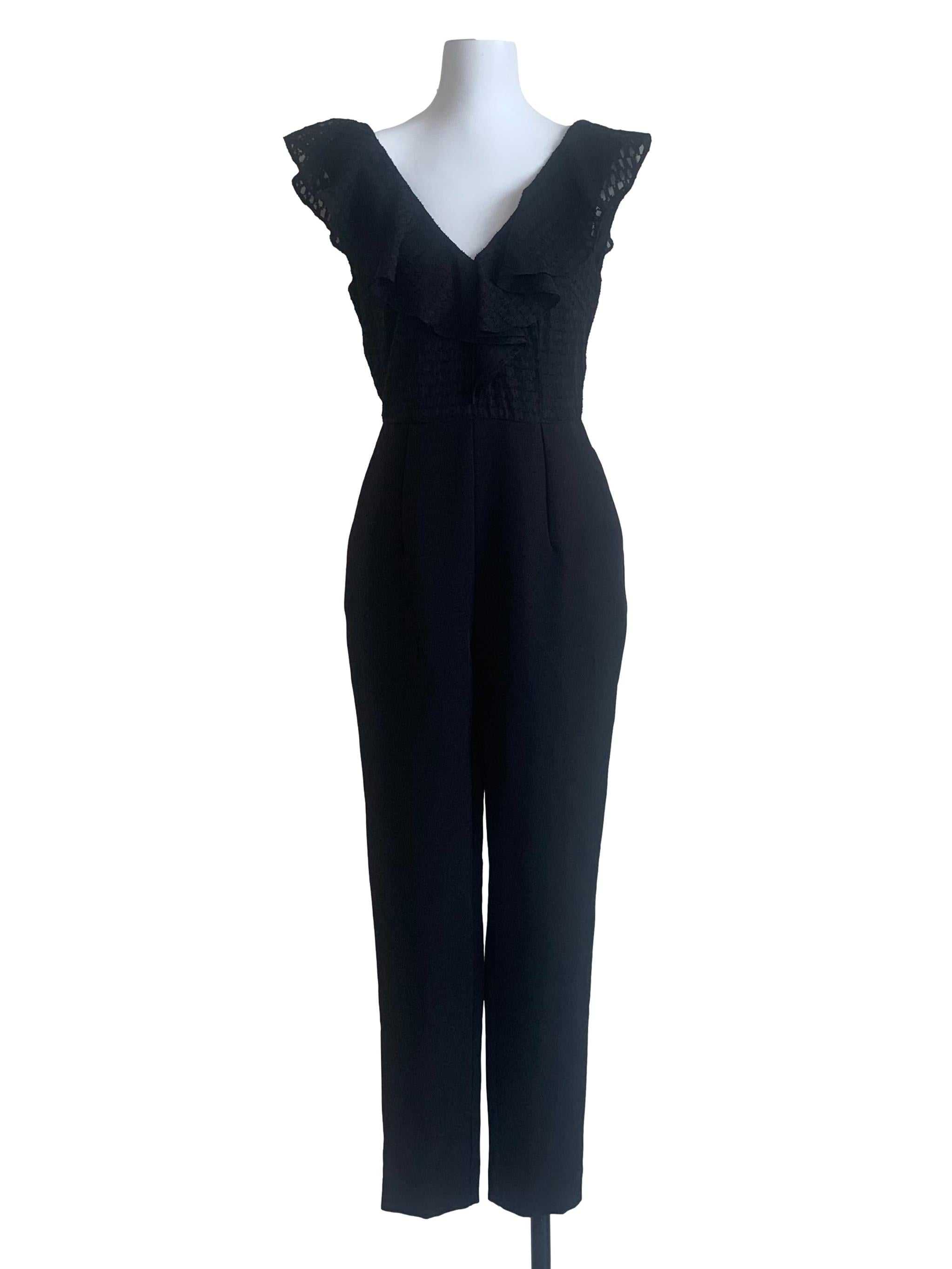 Ebony Black Deep V Neck Jumpsuit