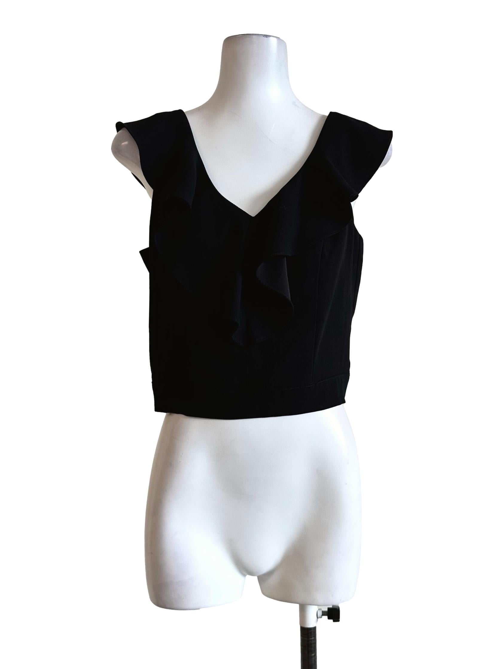 Black Ruffles Neck Sleeveless Top