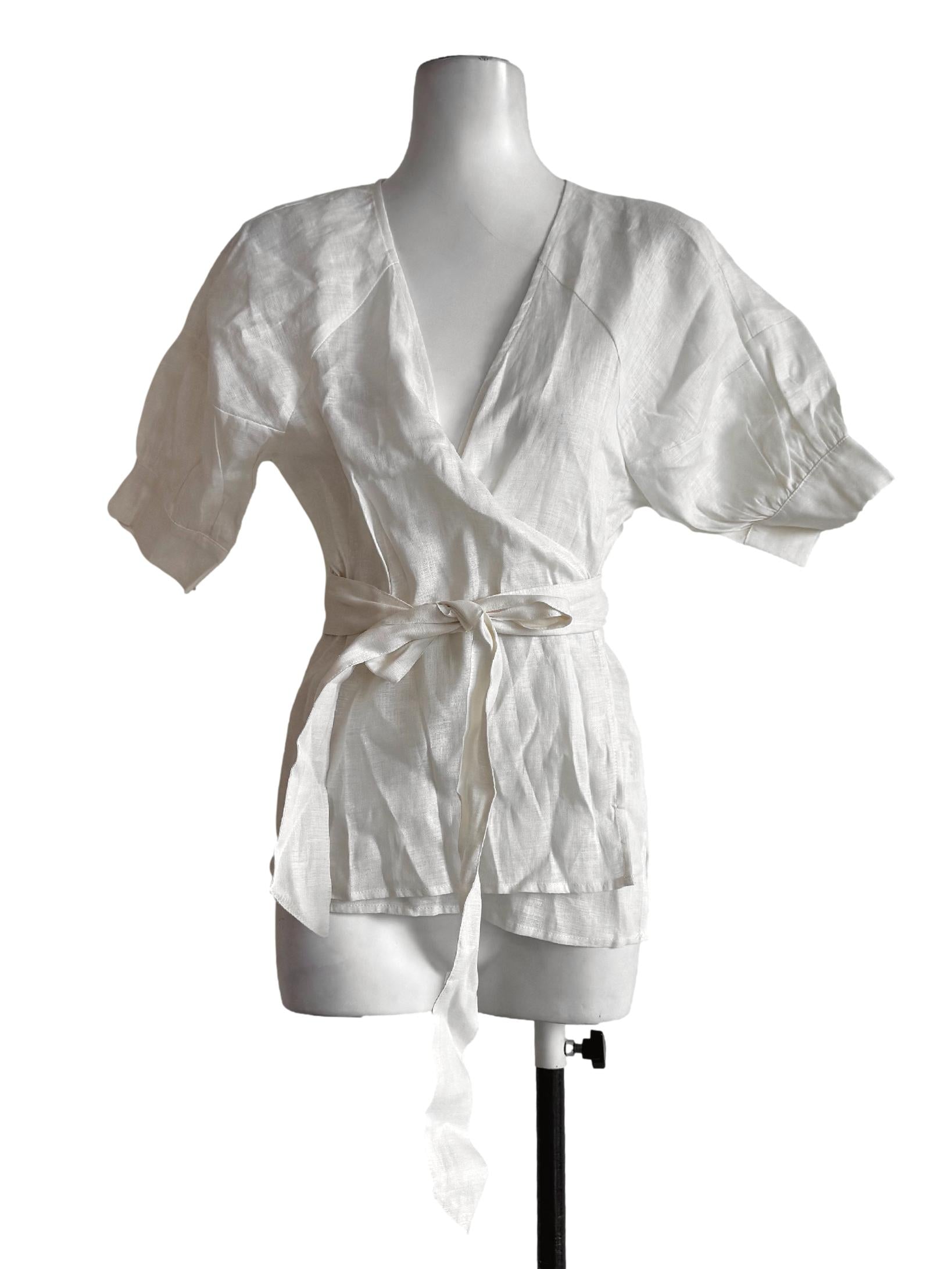 Cream V Neck Wrap Top