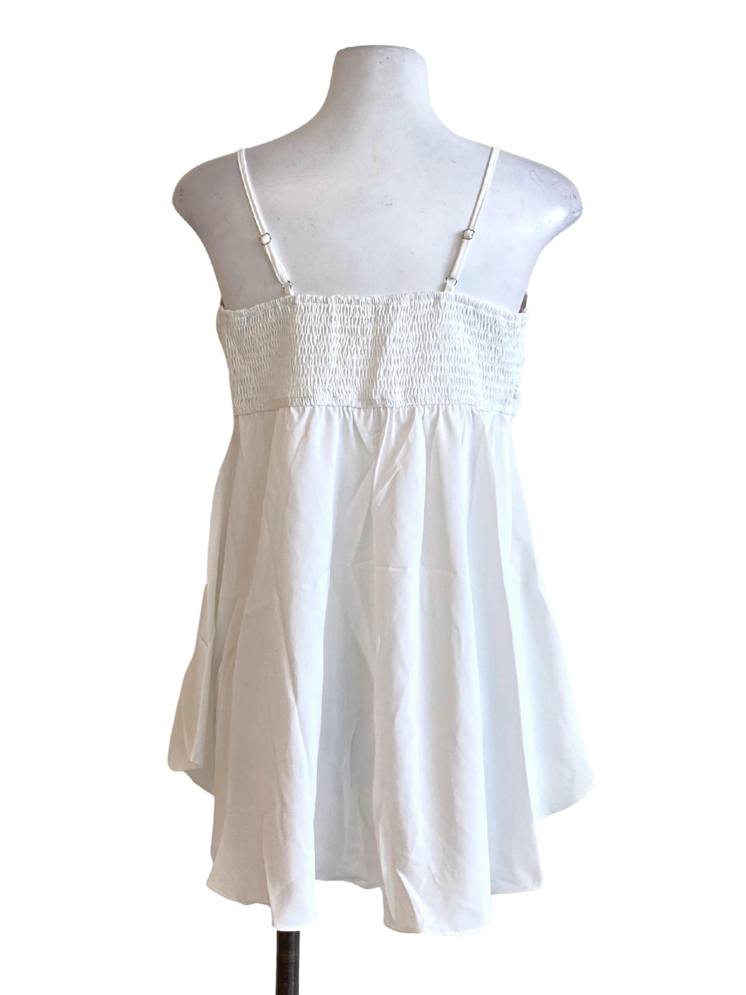 Soft White Spaghetti Strap Tie Front Ruffle Hem Loose Top