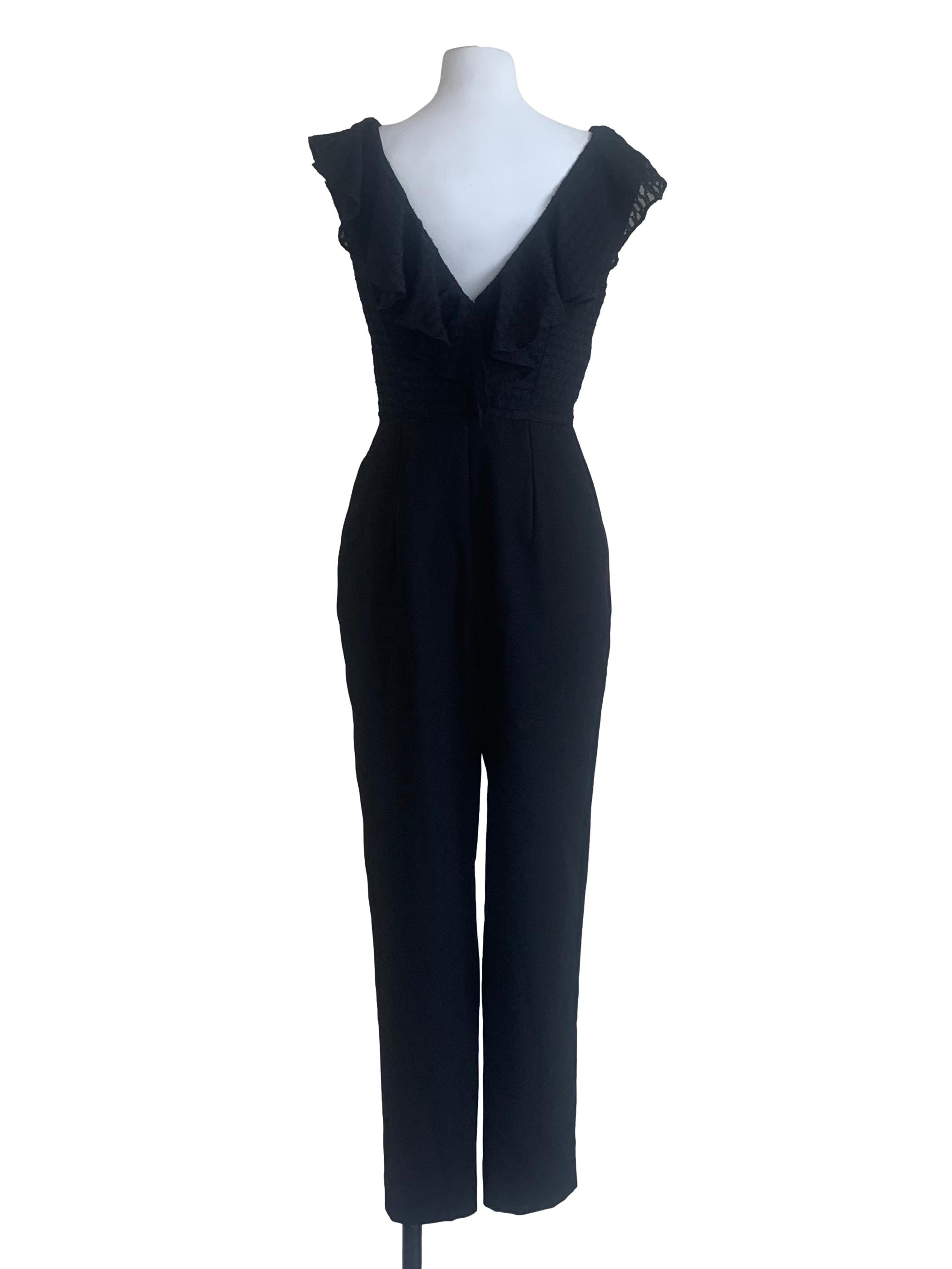 Ebony Black Deep V Neck Jumpsuit