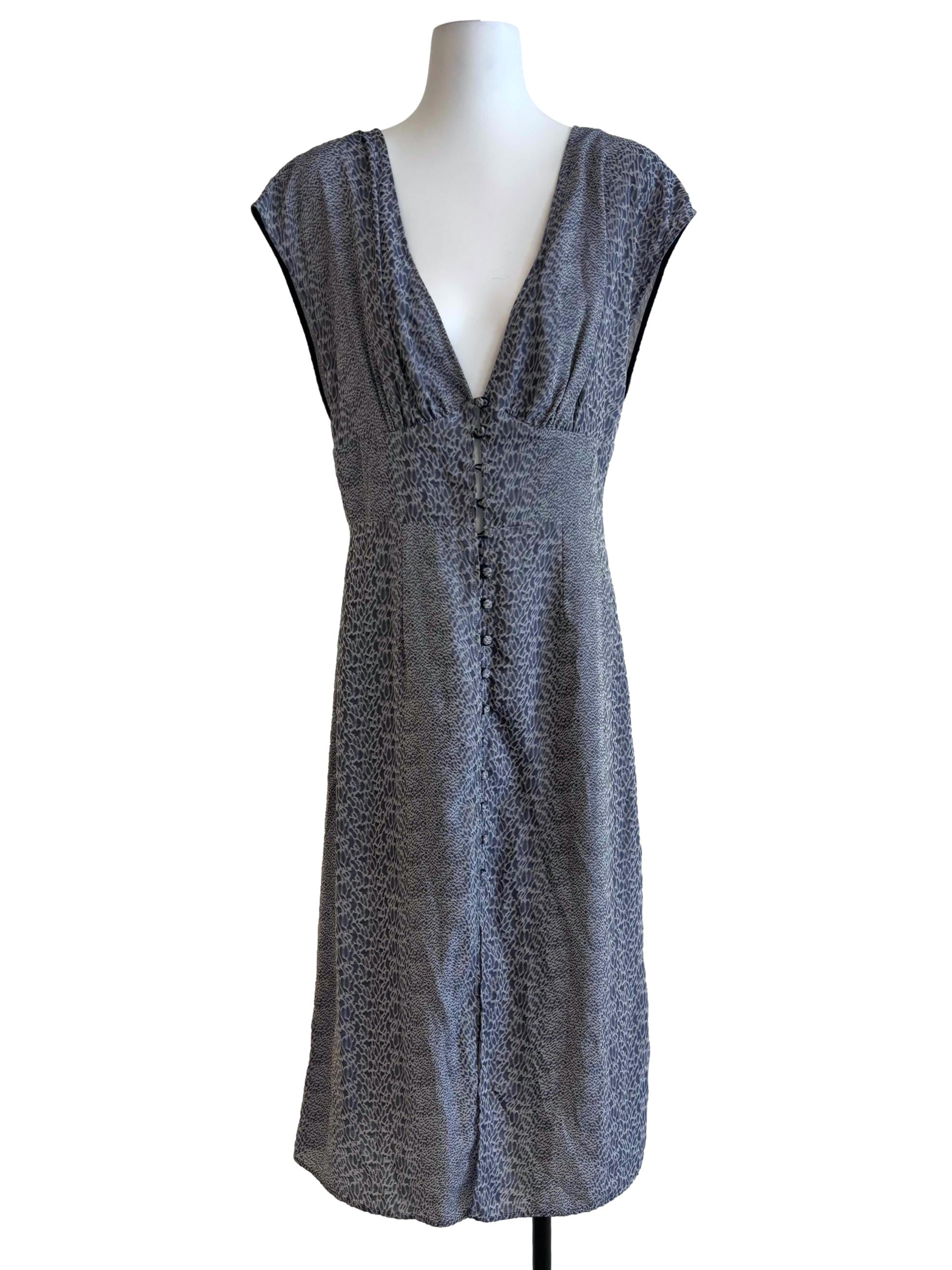 Stone Blue Plunged Neck Button Dress
