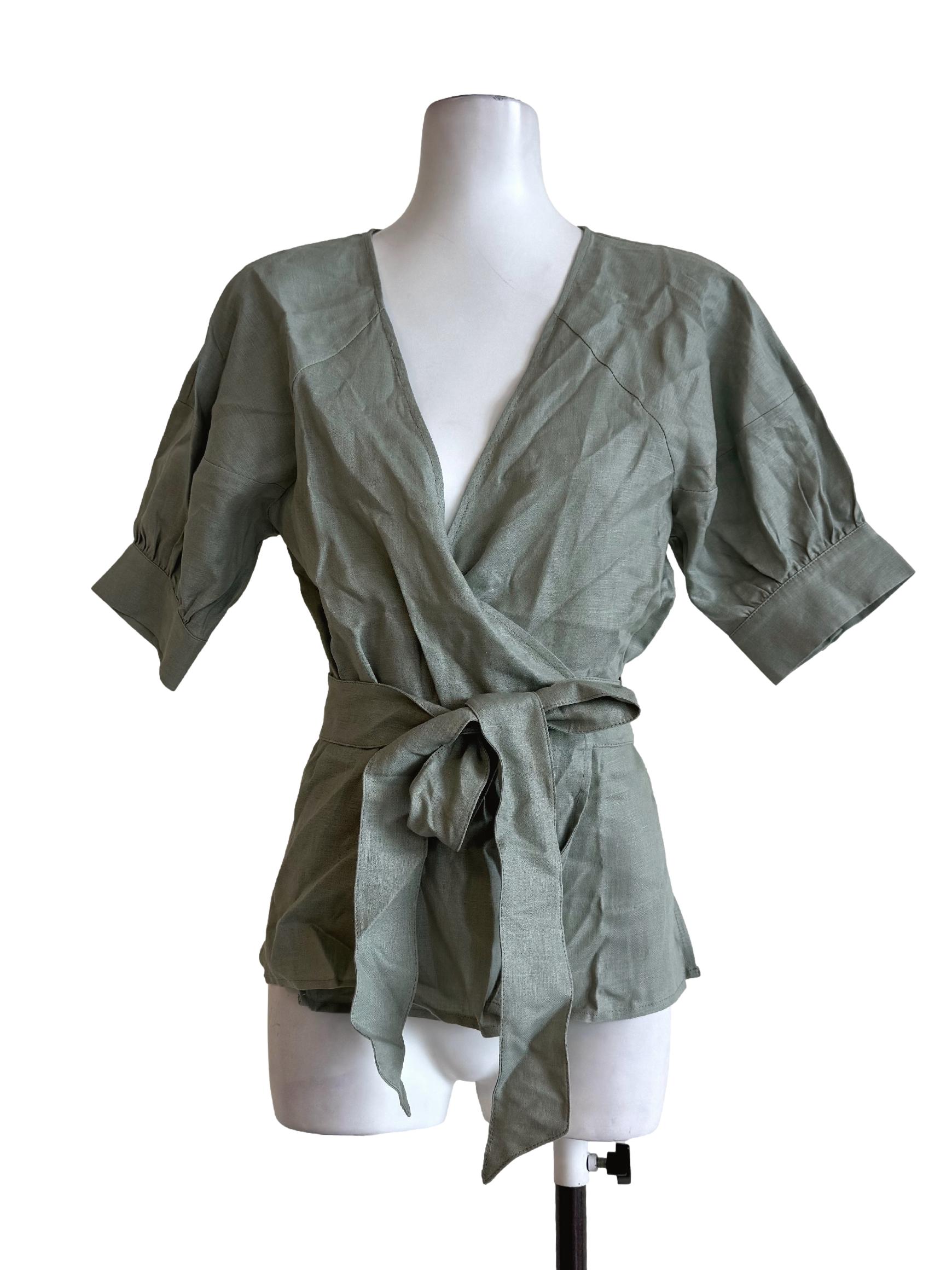Sage Green V Neck Wrap Top