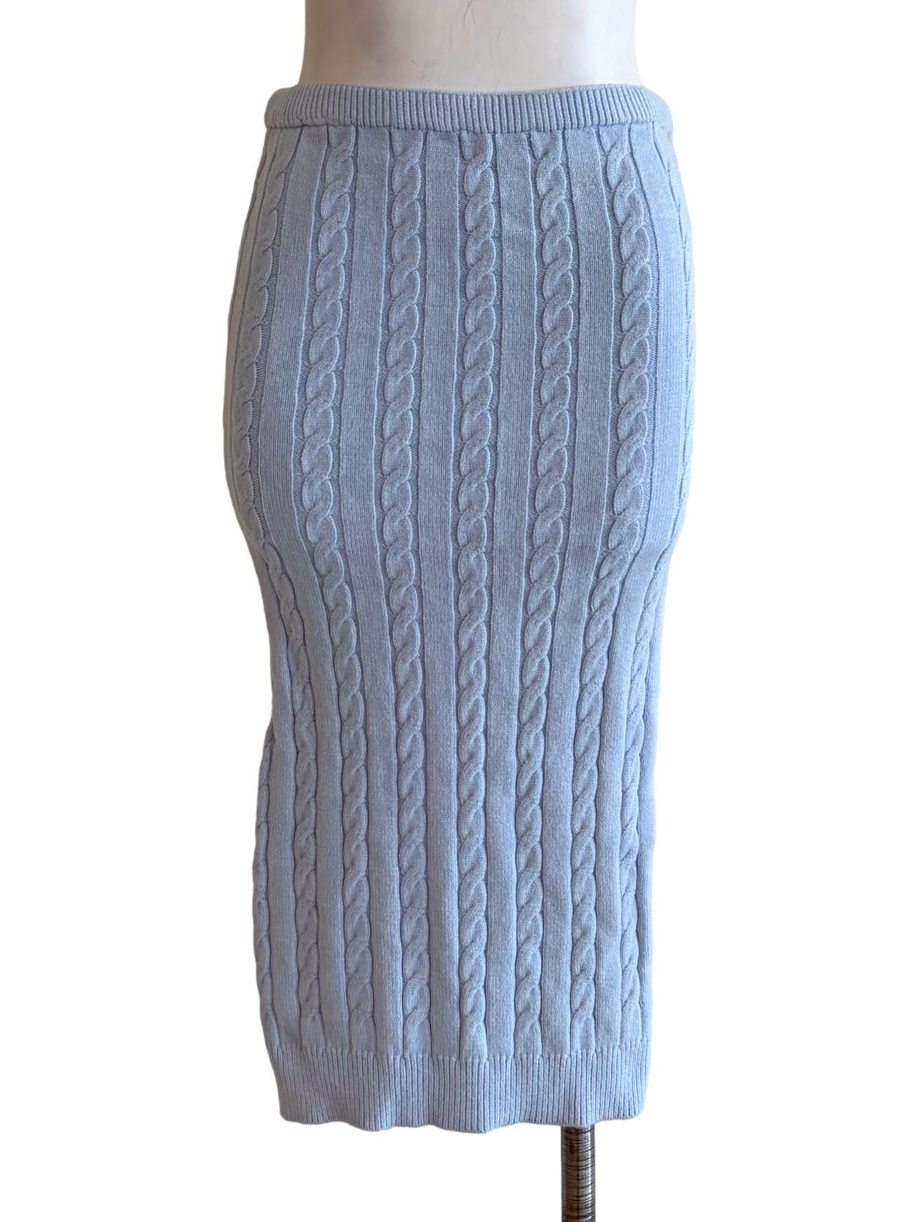 Sky Blue Knitted Pencil Skirt