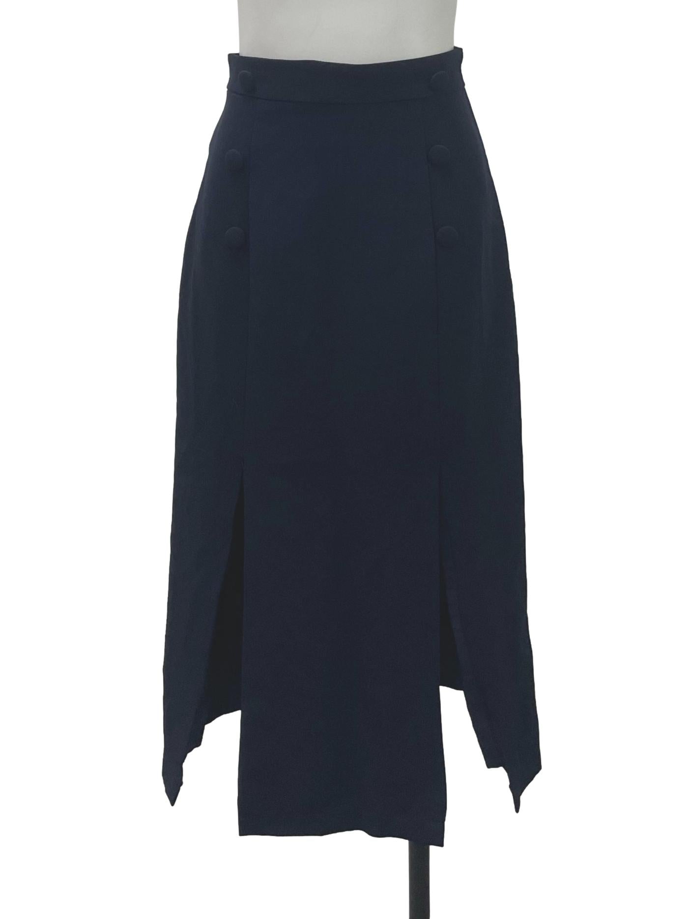 Navy Double Slit High Waisted Skirt