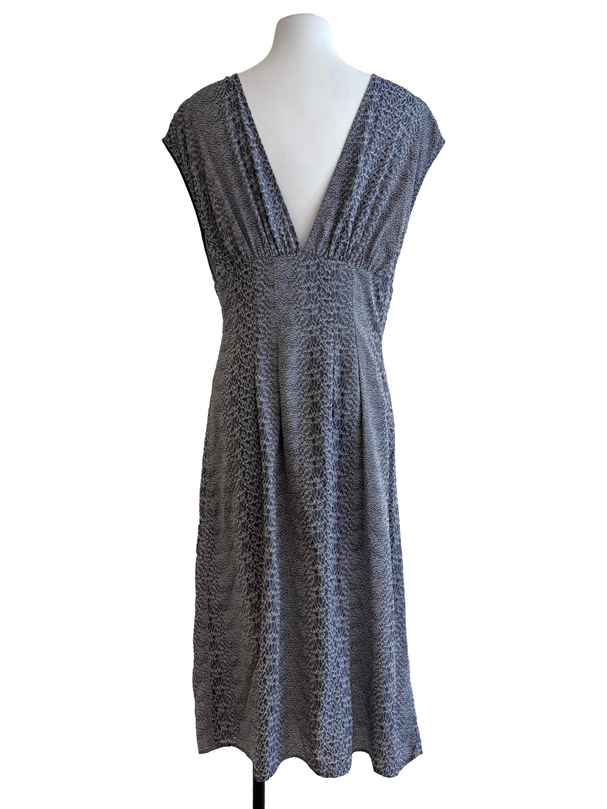 Stone Blue Plunged Neck Button Dress