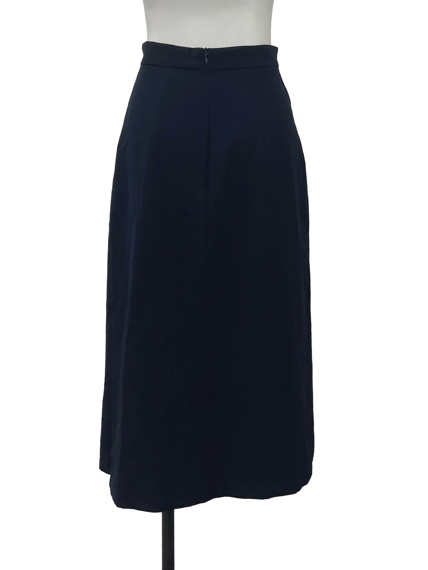 Navy Double Slit High Waisted Skirt