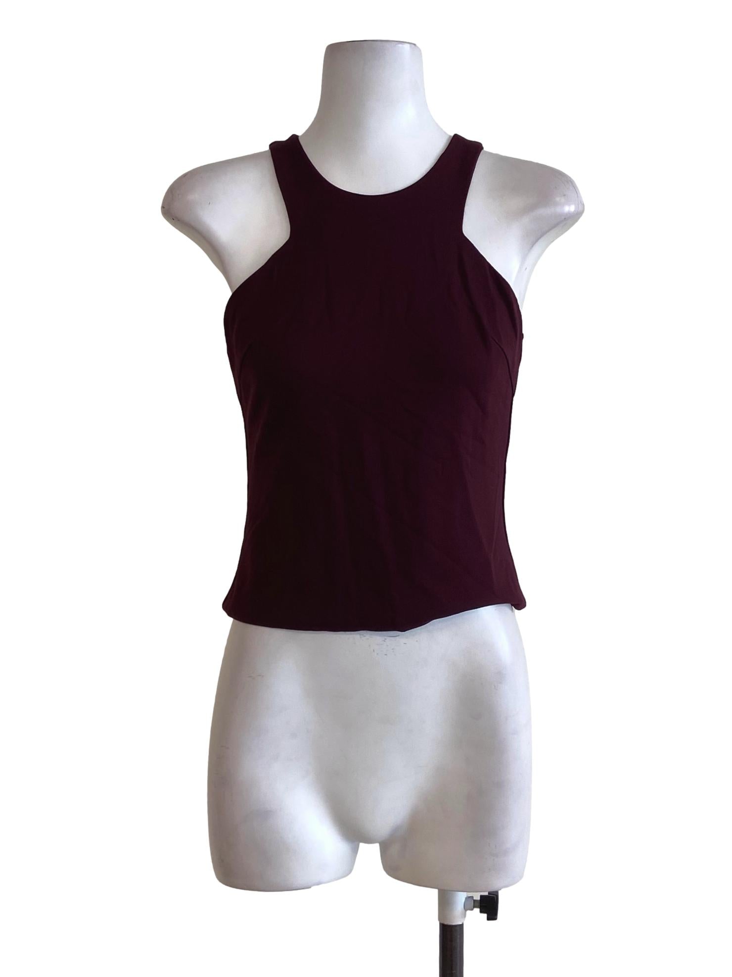 Currant Red Plain Sleeveless Crop Top
