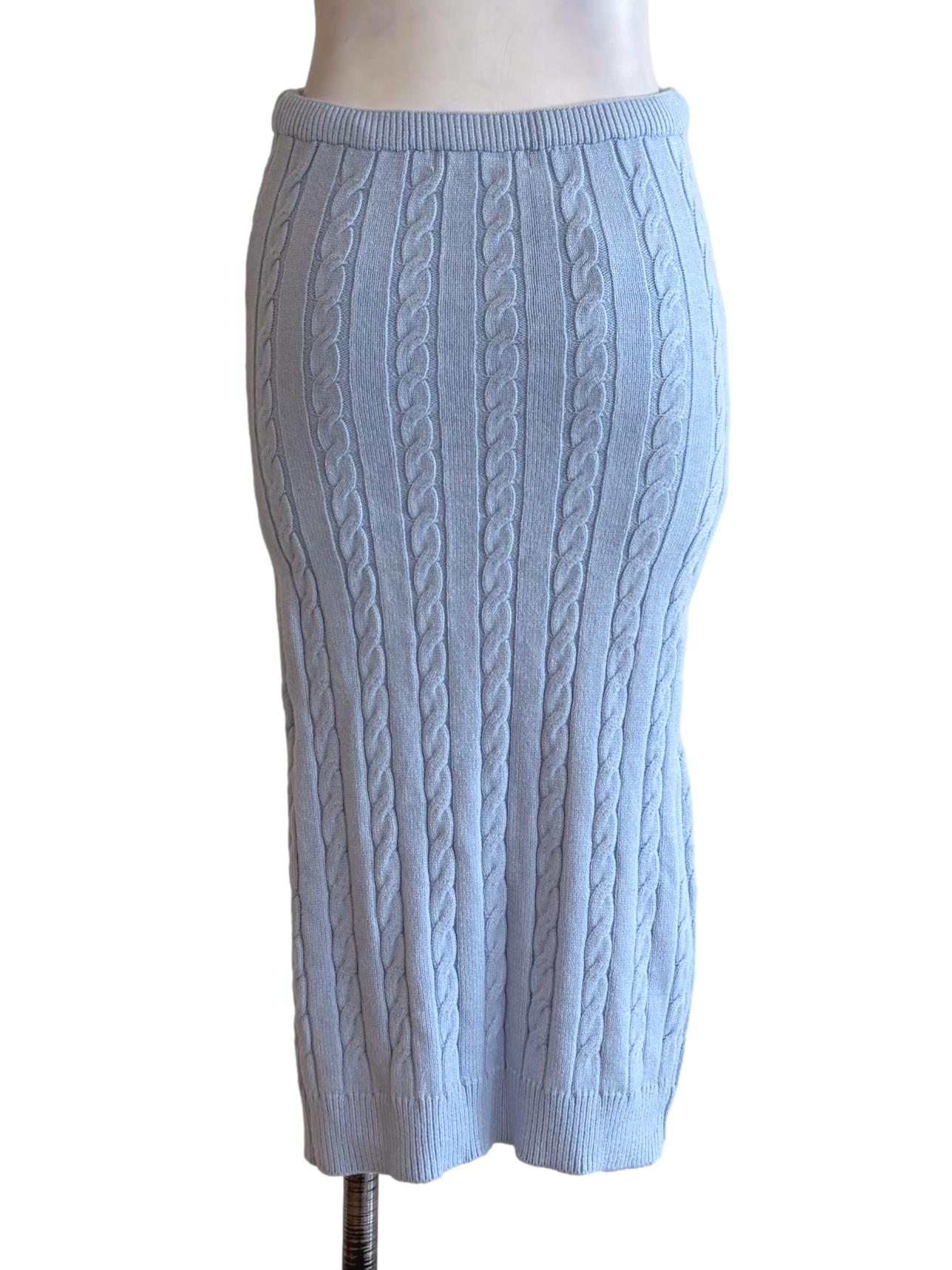 Sky Blue Knitted Pencil Skirt