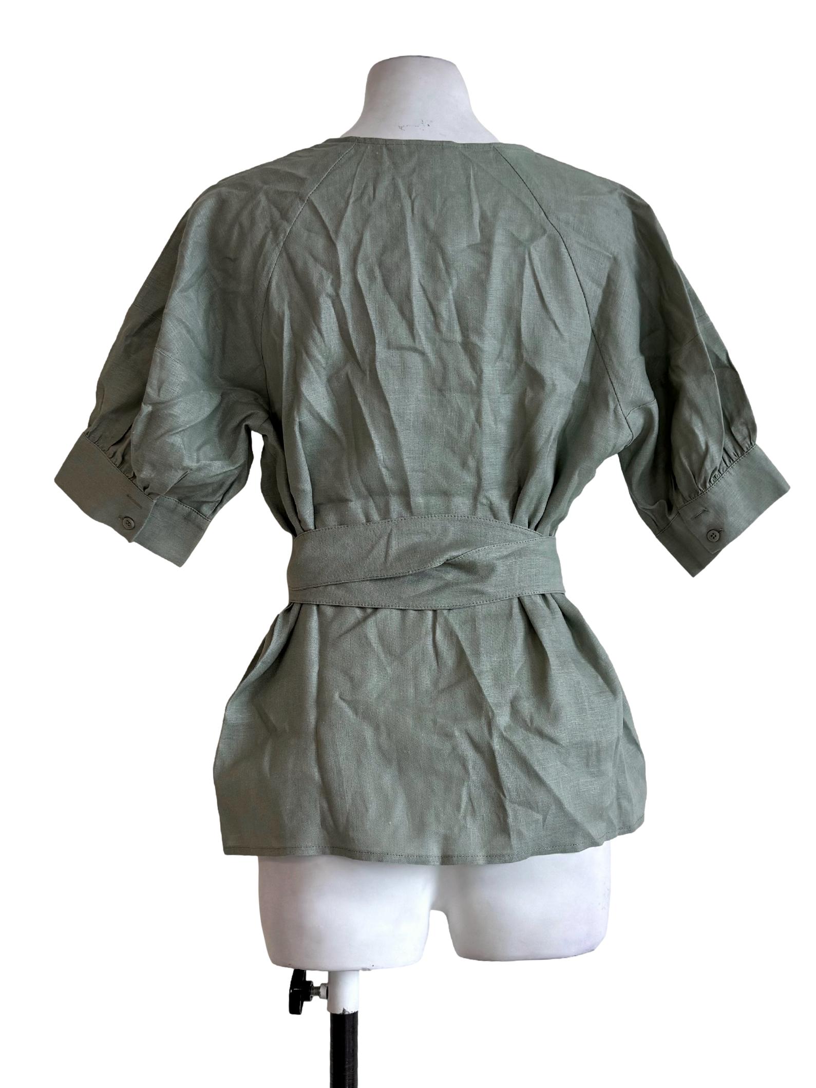Sage Green V Neck Wrap Top