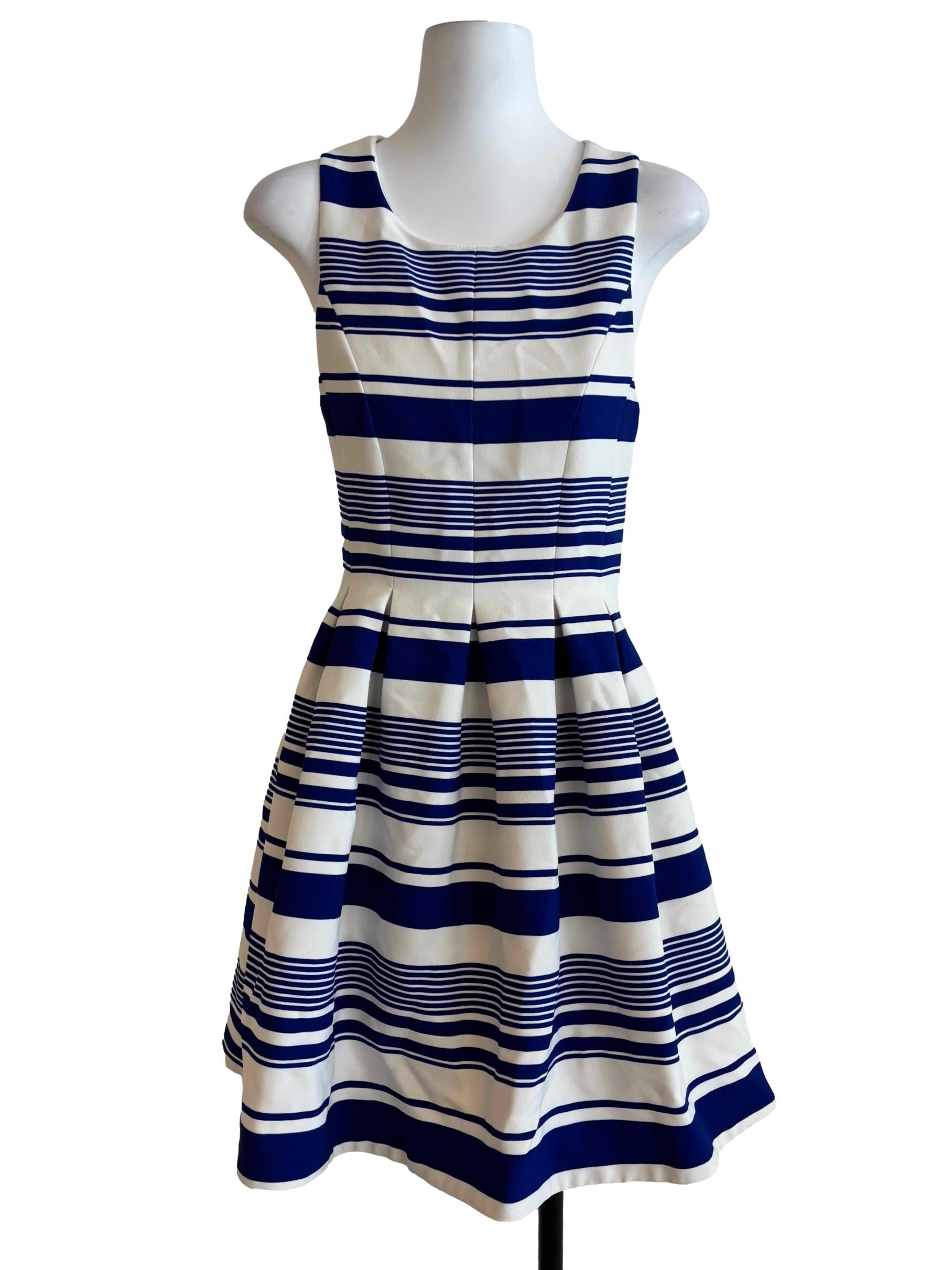 Cobalt Blue And White Stripe A-Line Dress