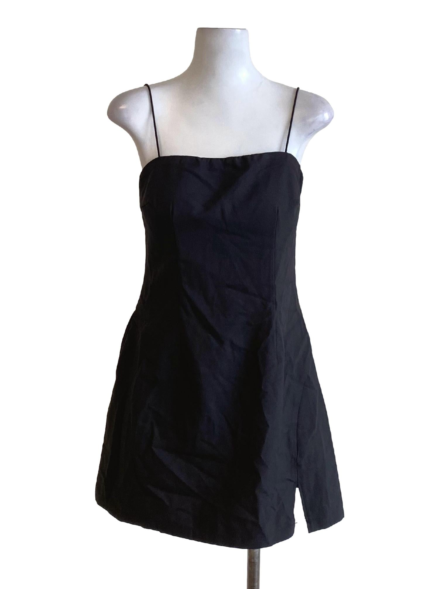 Ebony Black Spaghetti Strap A-Line Dress