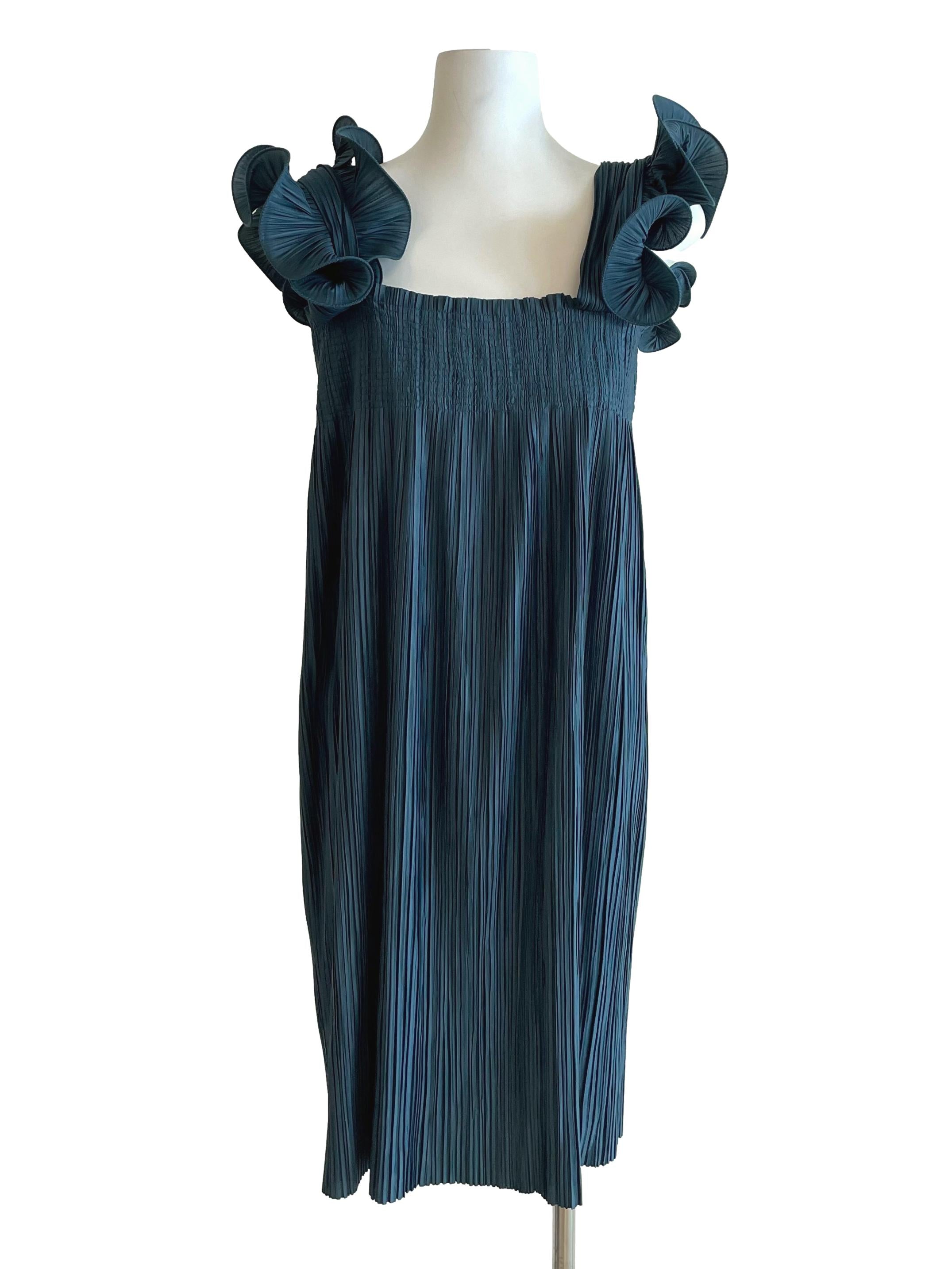 Warm Aegean Accordion Wavy Straps Dress