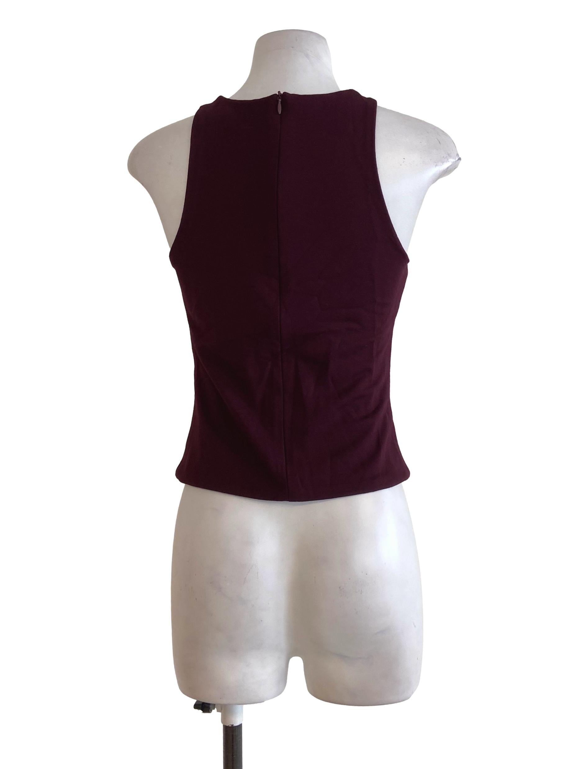 Currant Red Plain Sleeveless Crop Top