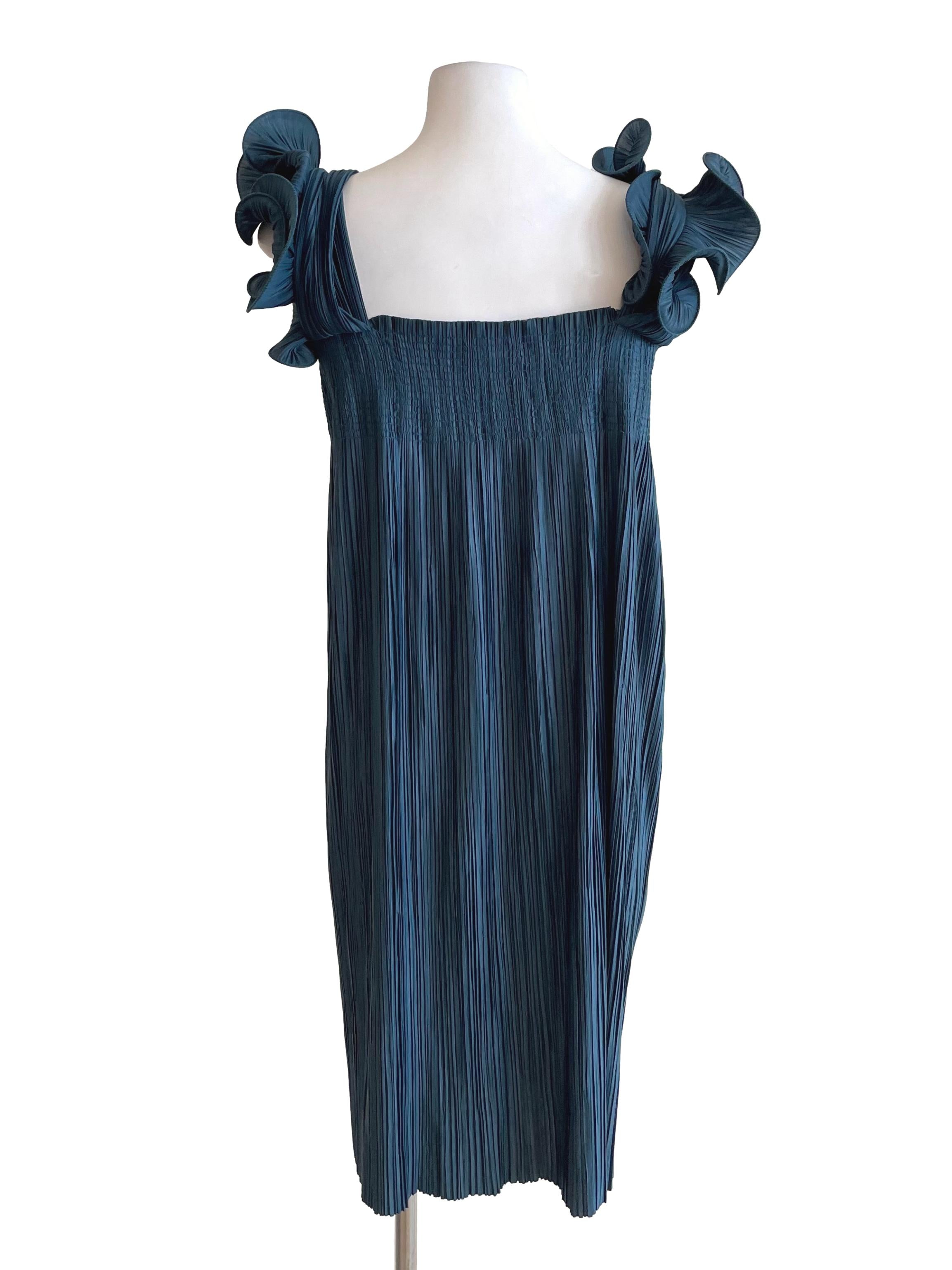 Warm Aegean Accordion Wavy Straps Dress