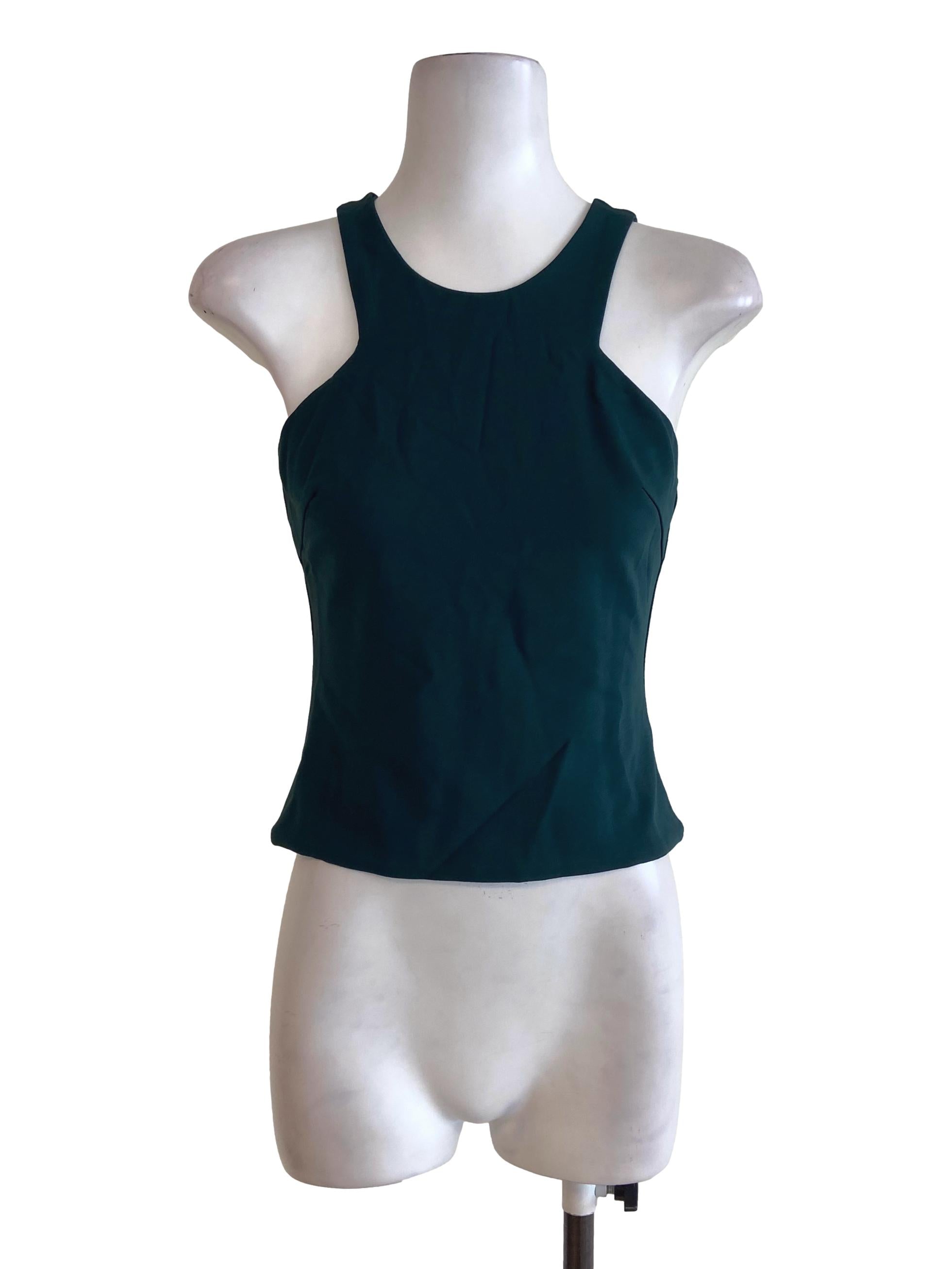 Pine Green Sleeveless Stretchable Crop Top