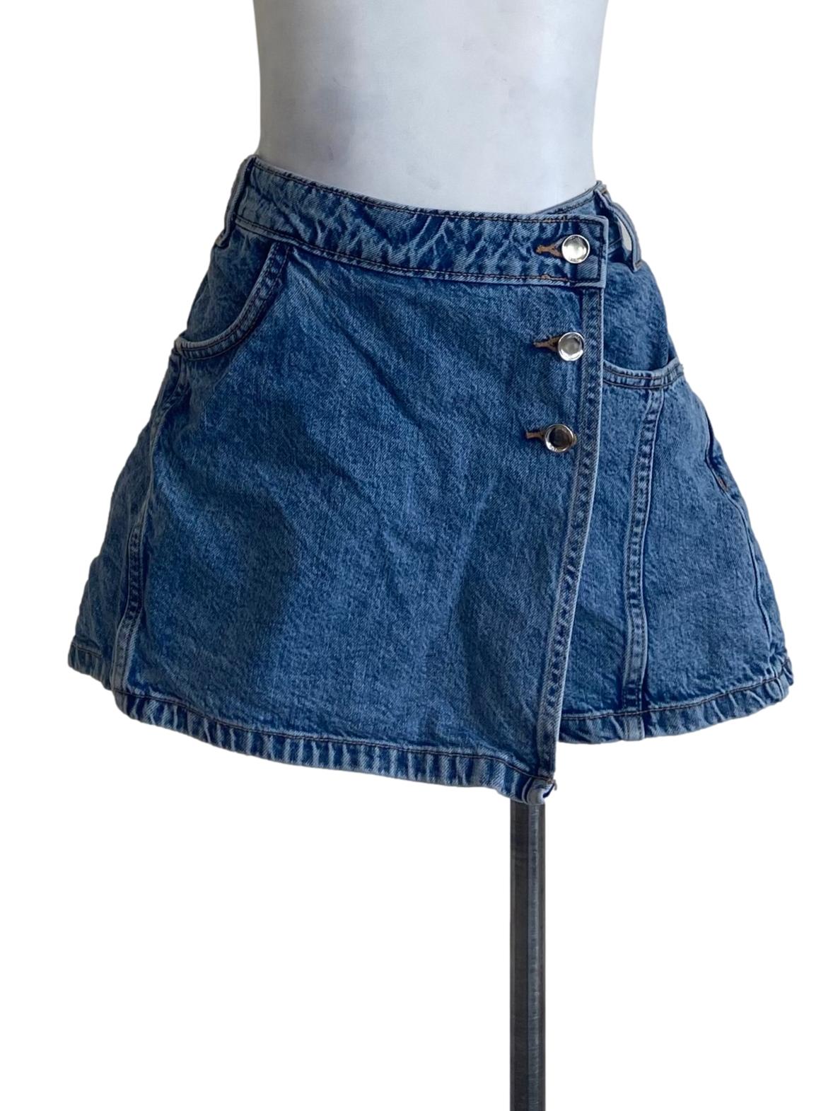 Blue Herringbone Denim Skorts