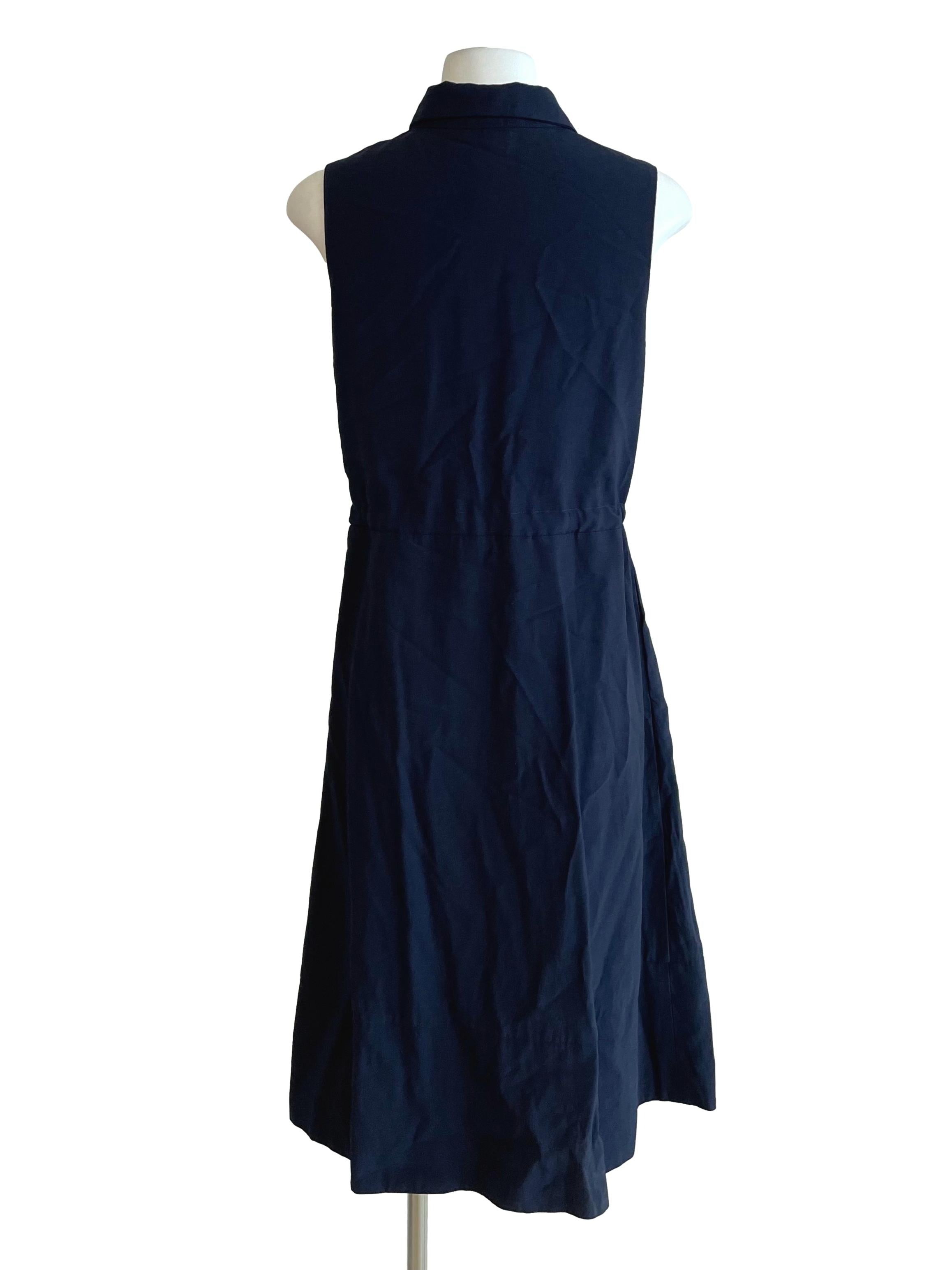 Navy Sleeveless Shirt Dress