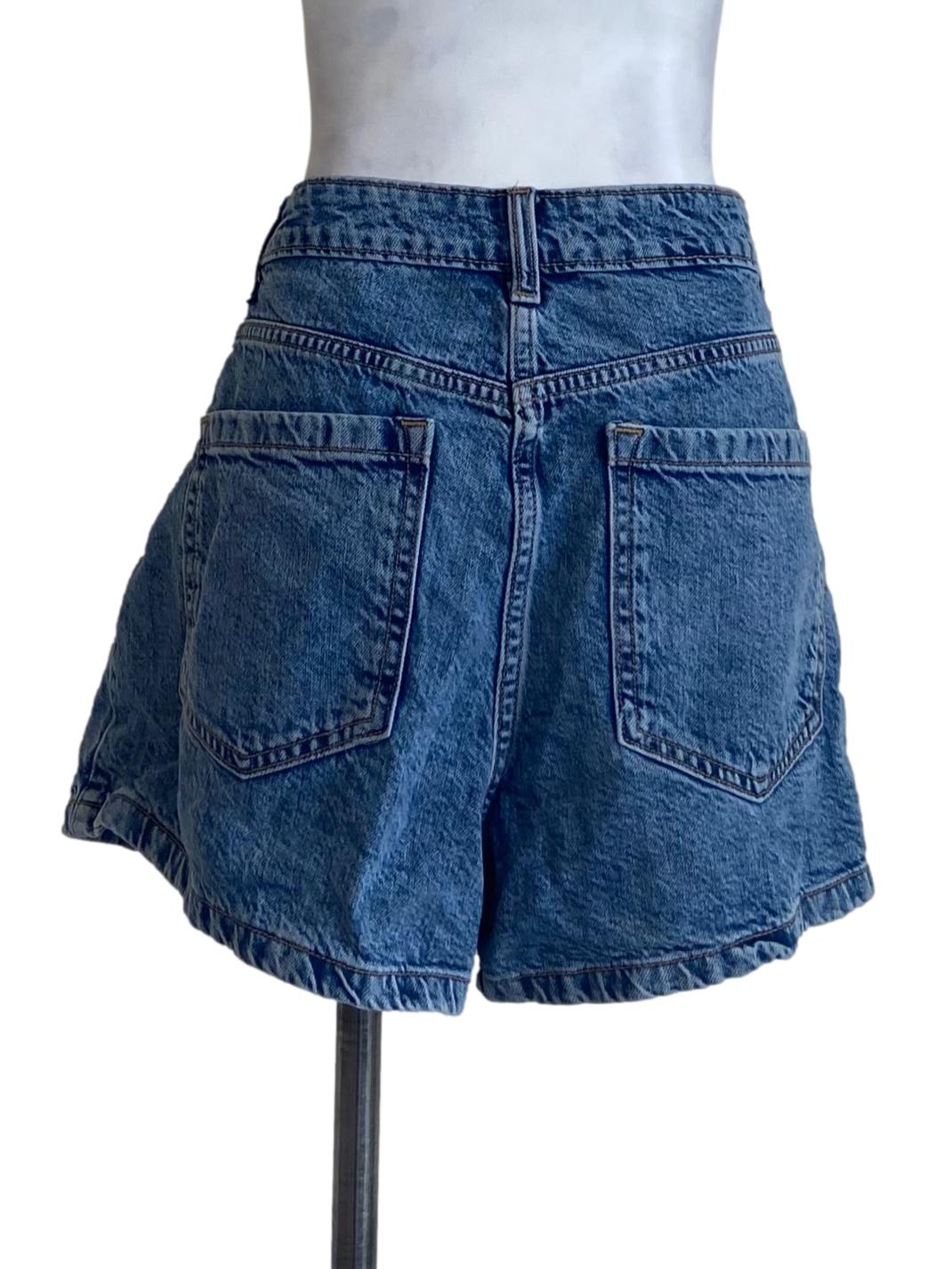 Blue Herringbone Denim Skorts