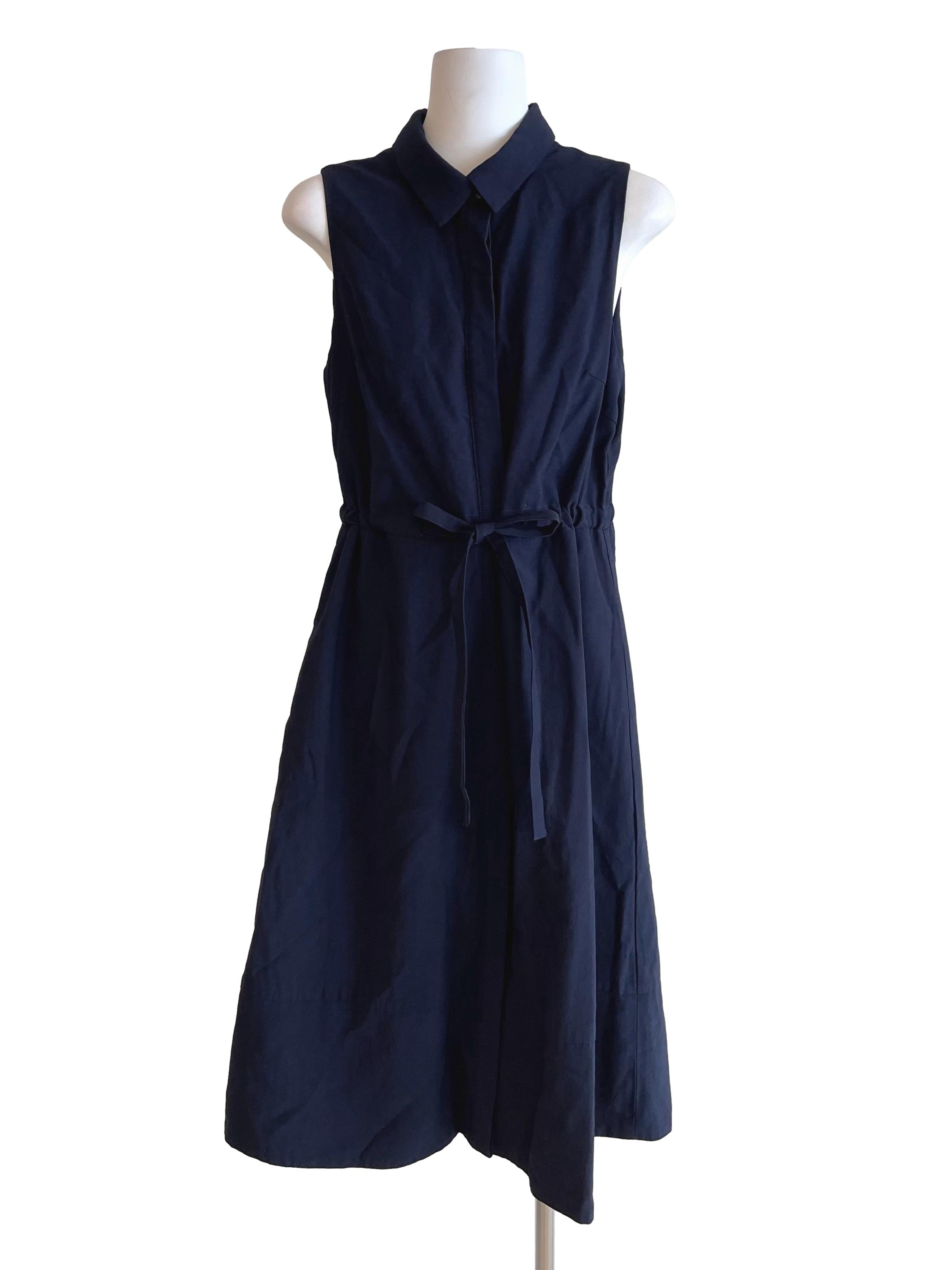 Navy Sleeveless Shirt Dress
