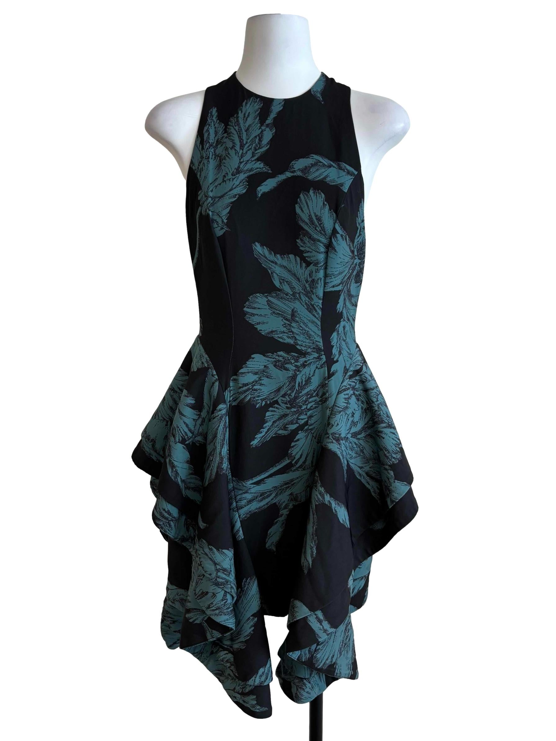 Teal And Black Sabrina Ruffle Dress