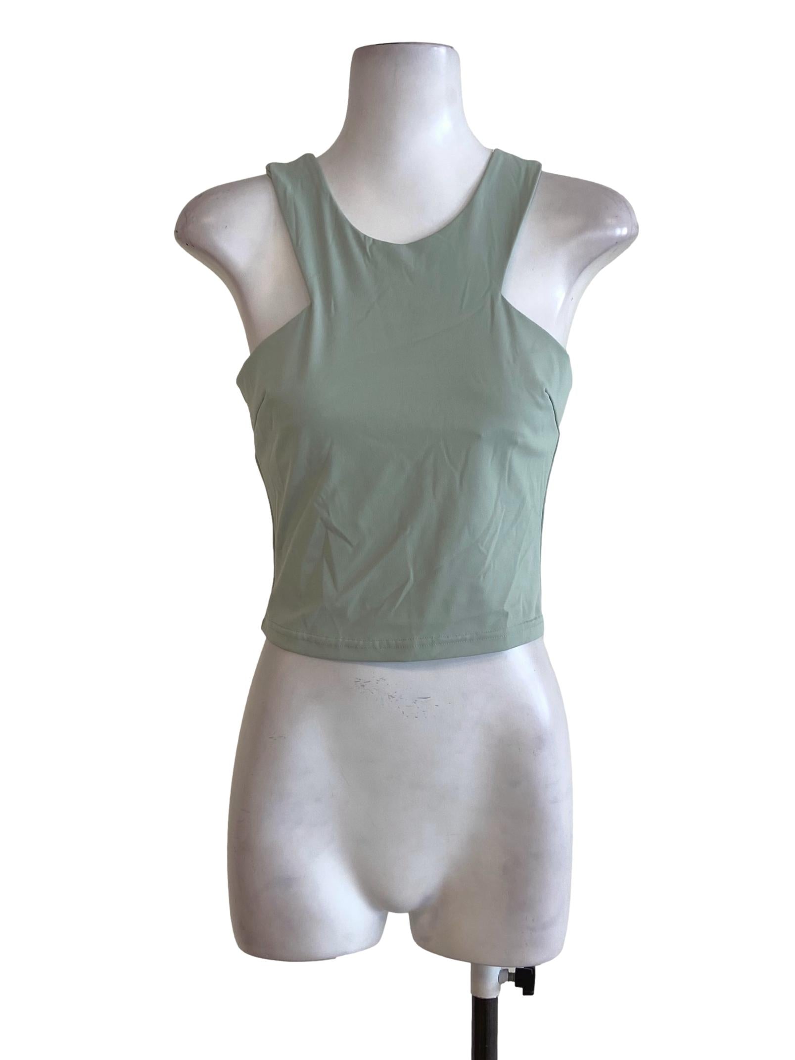 Mint Green Jewel Neck Crop Top