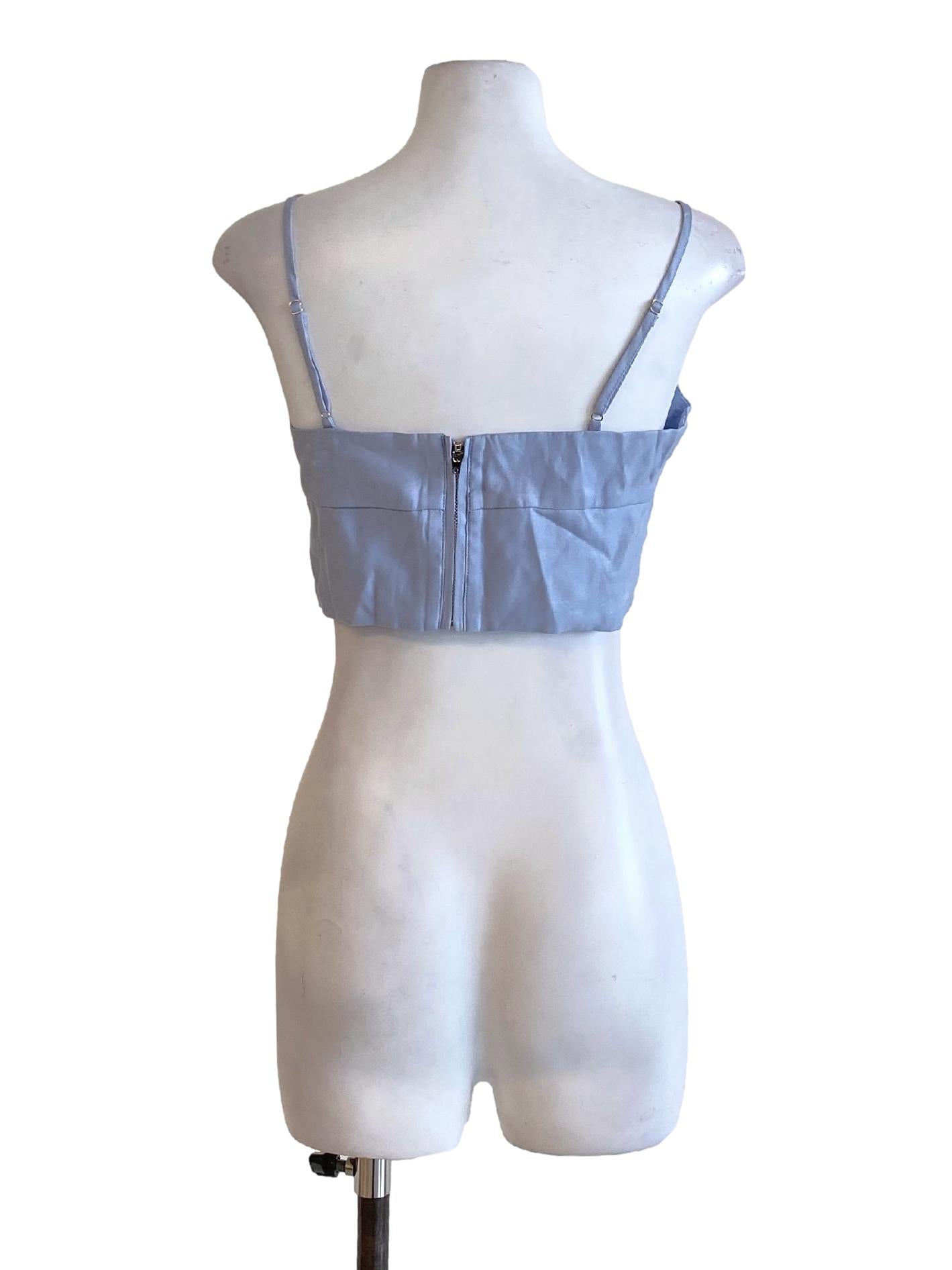 Dark Sky Blue Spaghetti Strap Padded Cropped Top