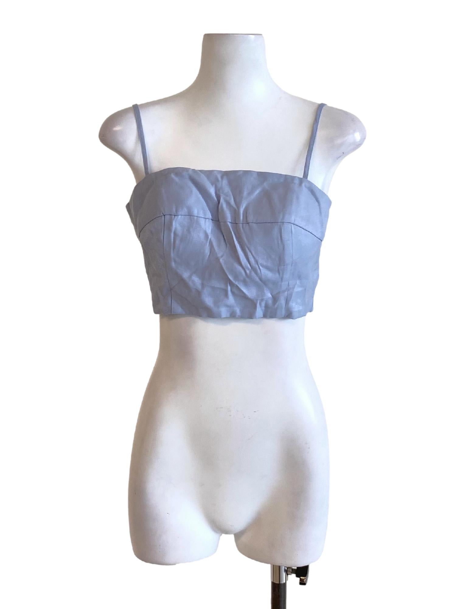 Dark Sky Blue Spaghetti Strap Padded Cropped Top